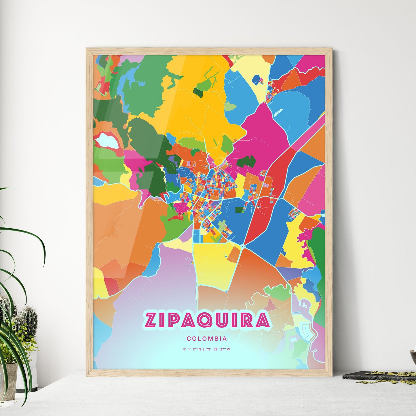 Colorful ZIPAQUIRA COLOMBIA Fine Art Map Crazy Colors
