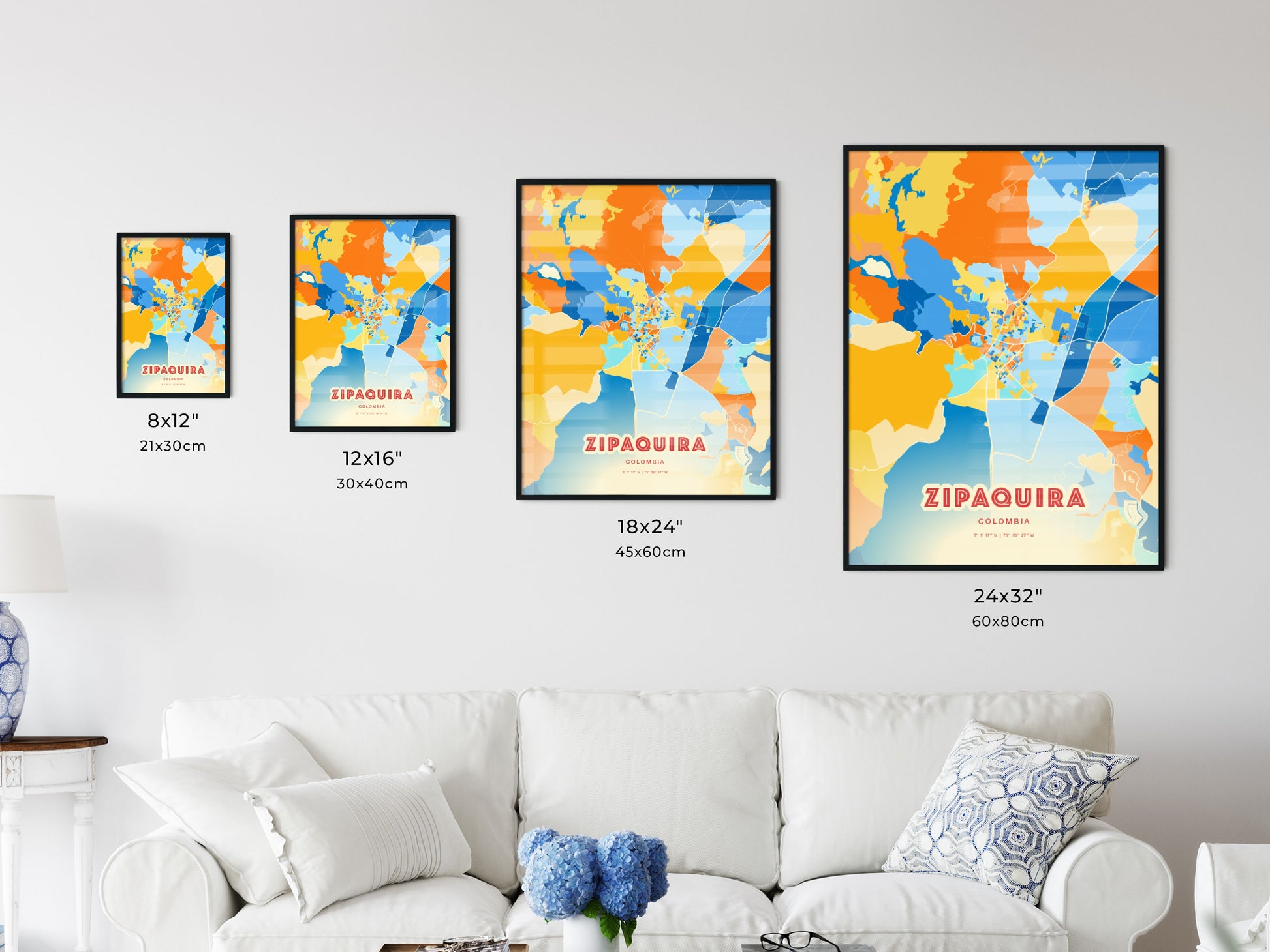 Colorful ZIPAQUIRA COLOMBIA Fine Art Map Blue Orange