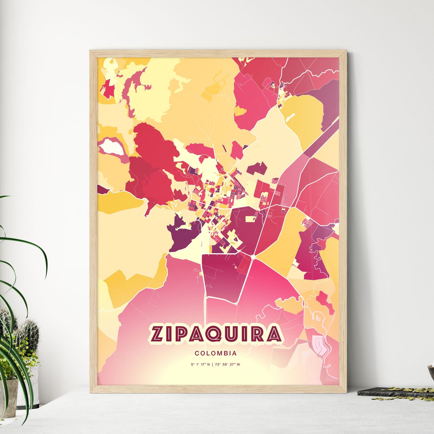 Colorful ZIPAQUIRA COLOMBIA Fine Art Map Hot Red