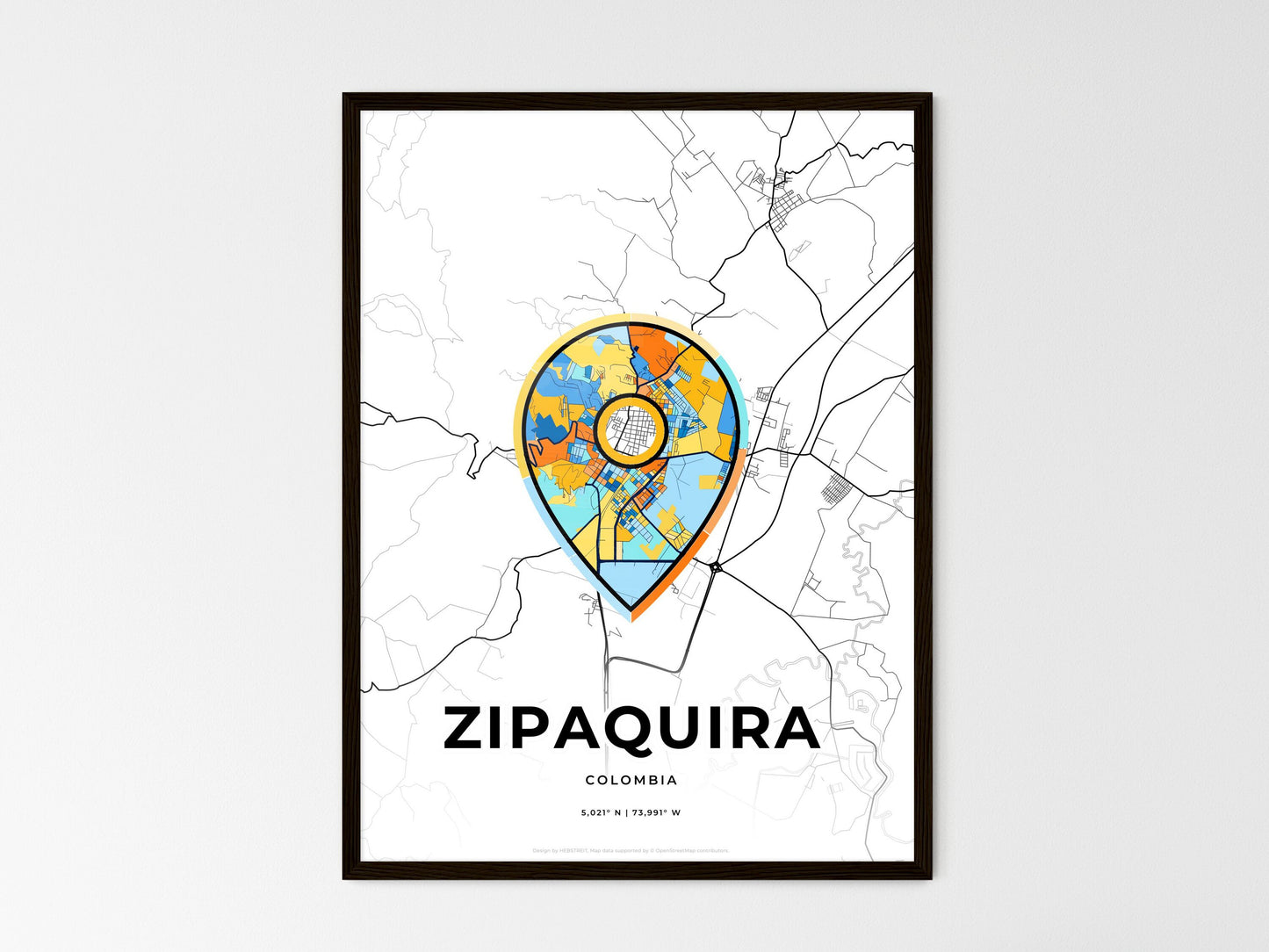 ZIPAQUIRA COLOMBIA minimal art map with a colorful icon. Where it all began, Couple map gift. Style 1