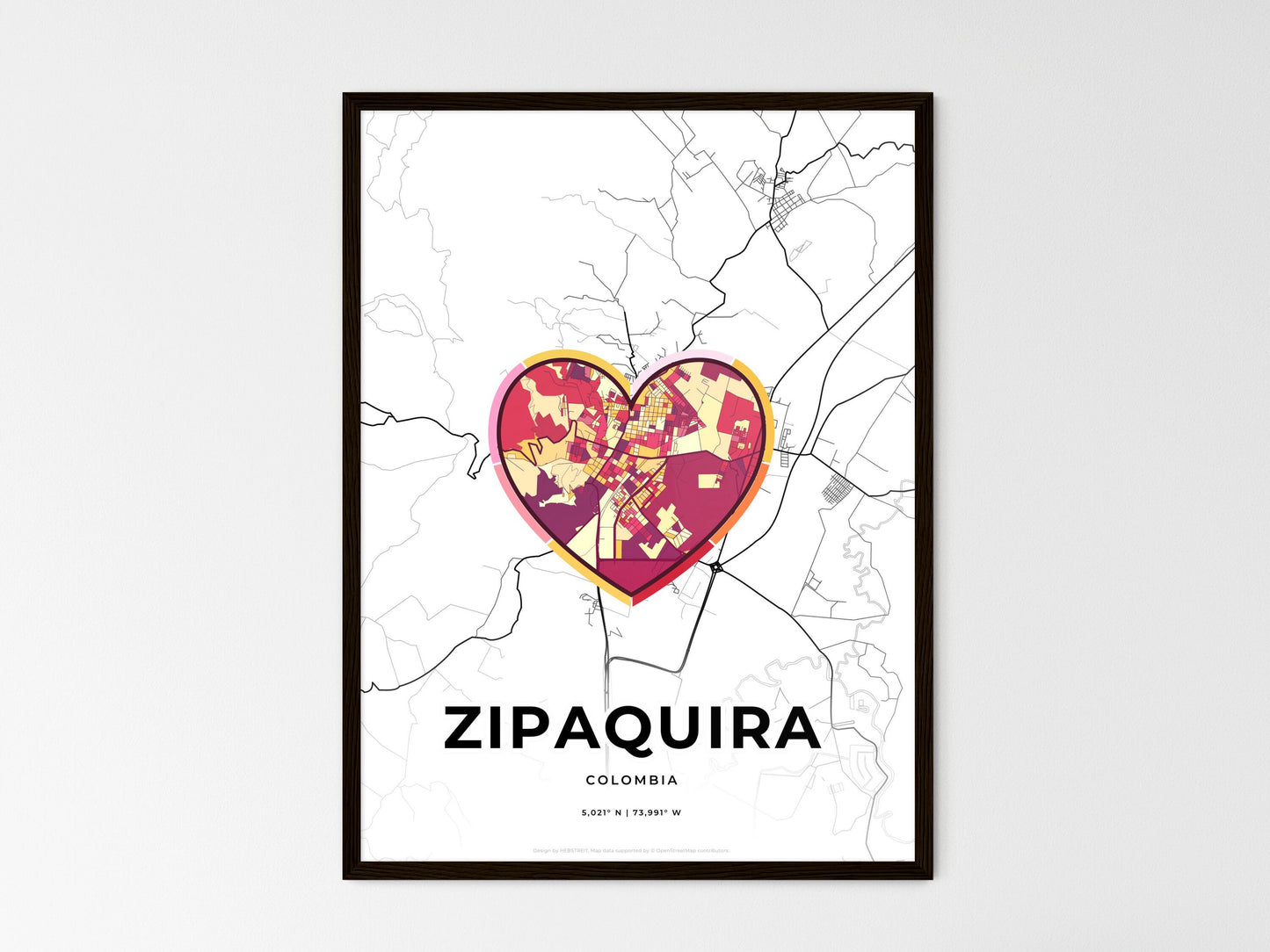 ZIPAQUIRA COLOMBIA minimal art map with a colorful icon. Where it all began, Couple map gift. Style 2