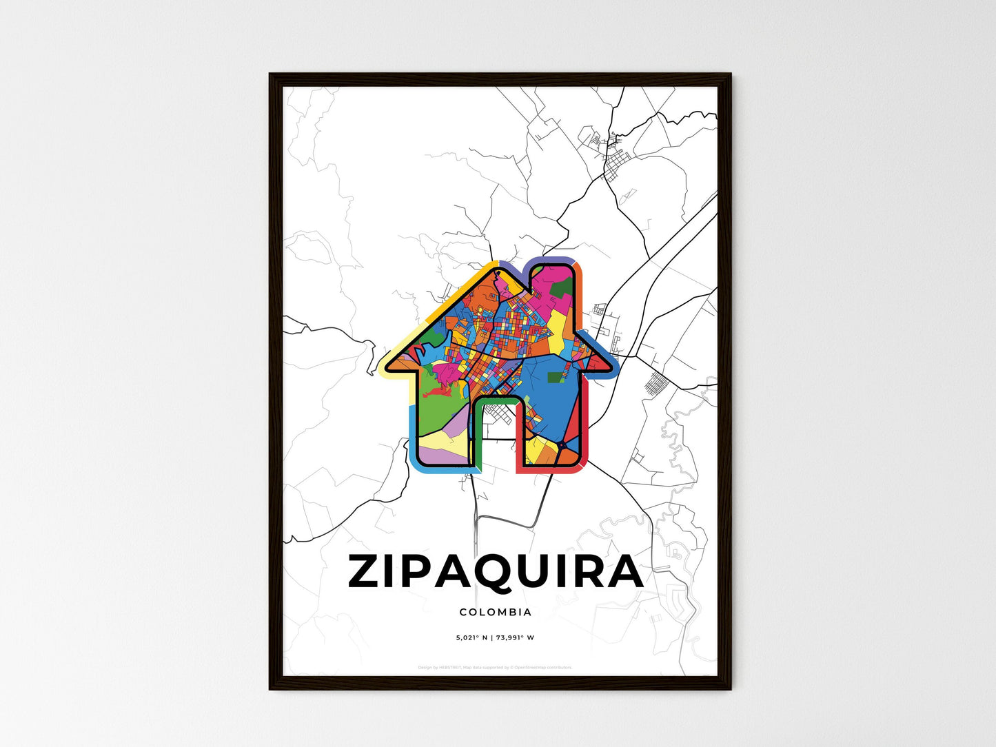 ZIPAQUIRA COLOMBIA minimal art map with a colorful icon. Where it all began, Couple map gift. Style 3