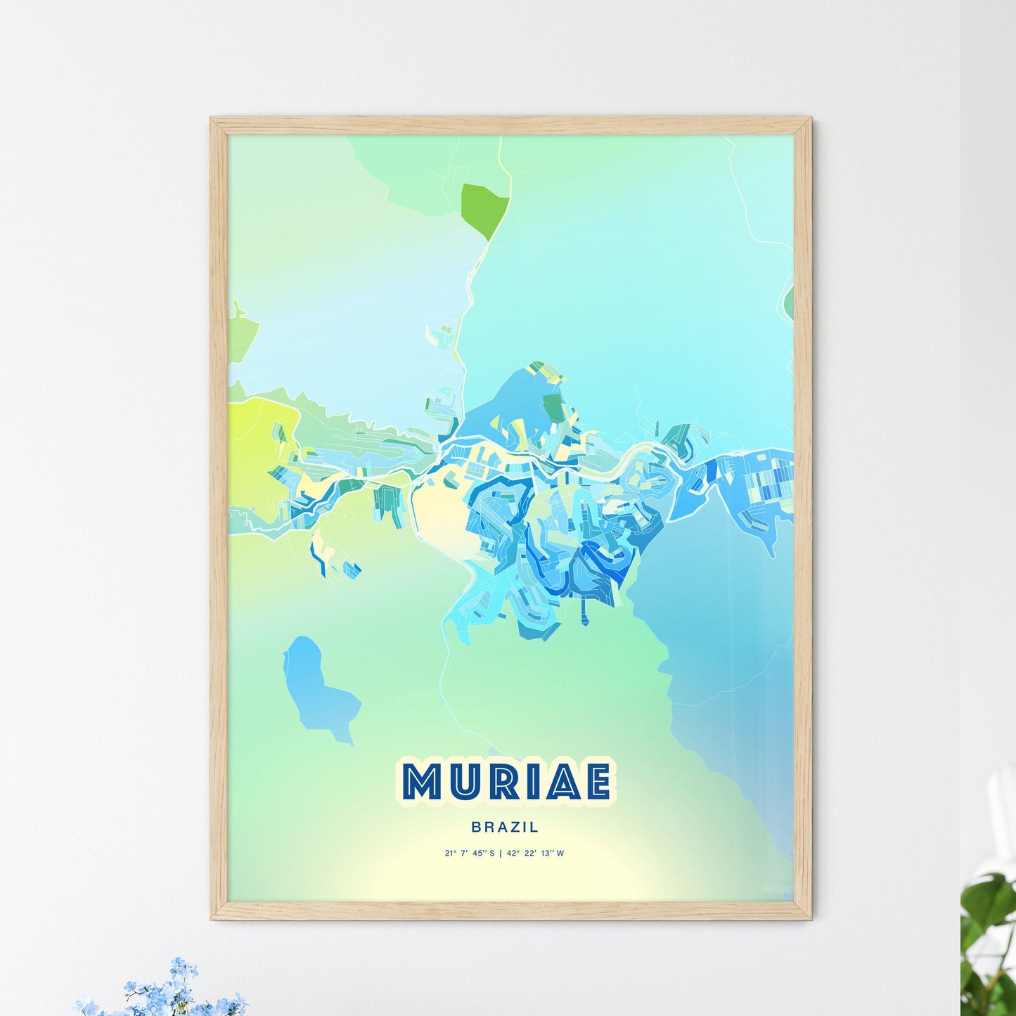 Colorful MURIAE BRAZIL Fine Art Map Cool Blue