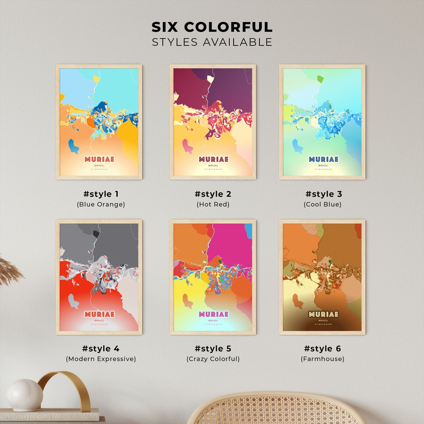 Colorful MURIAE BRAZIL Fine Art Map Blue Orange