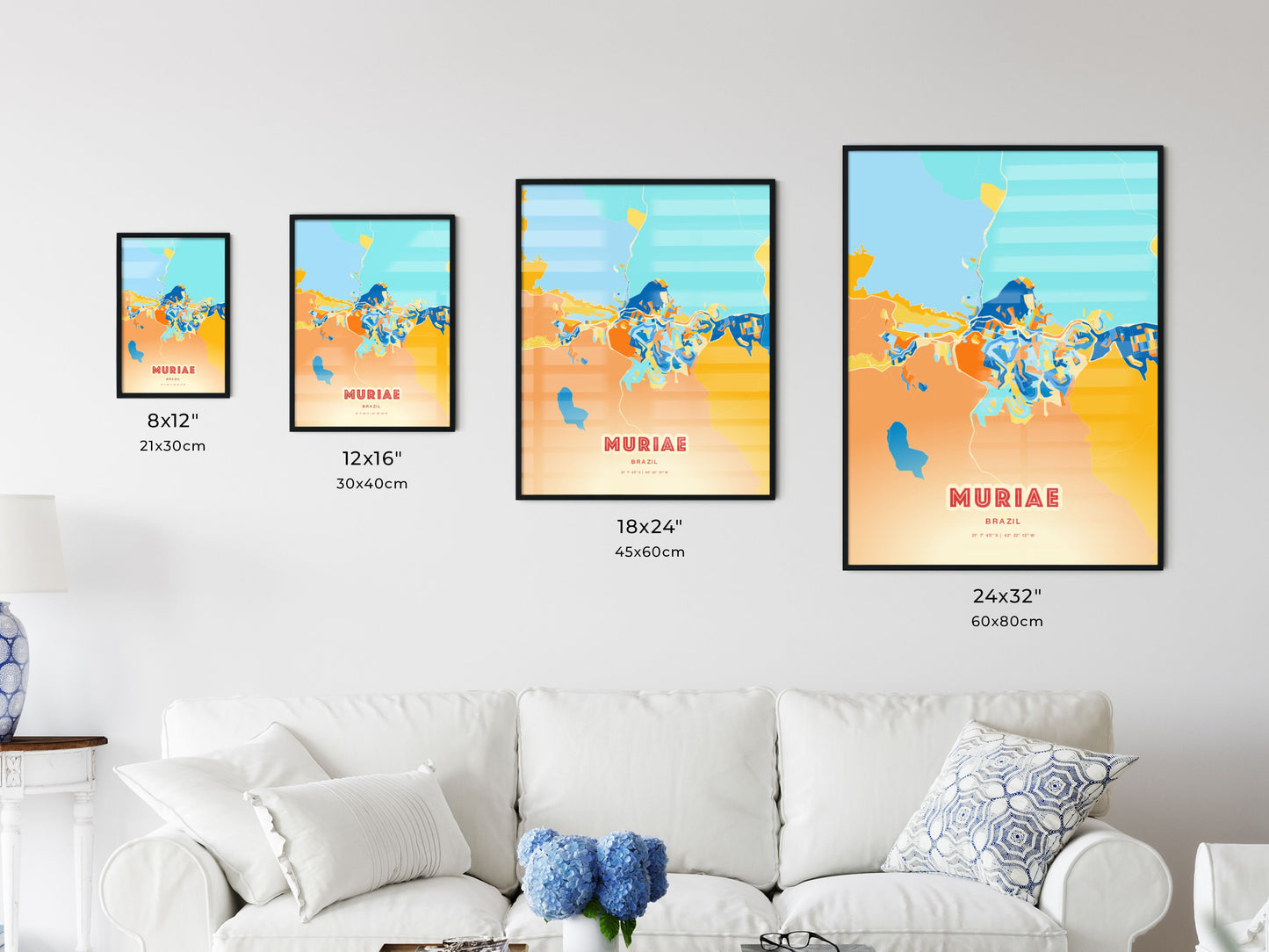 Colorful MURIAE BRAZIL Fine Art Map Blue Orange