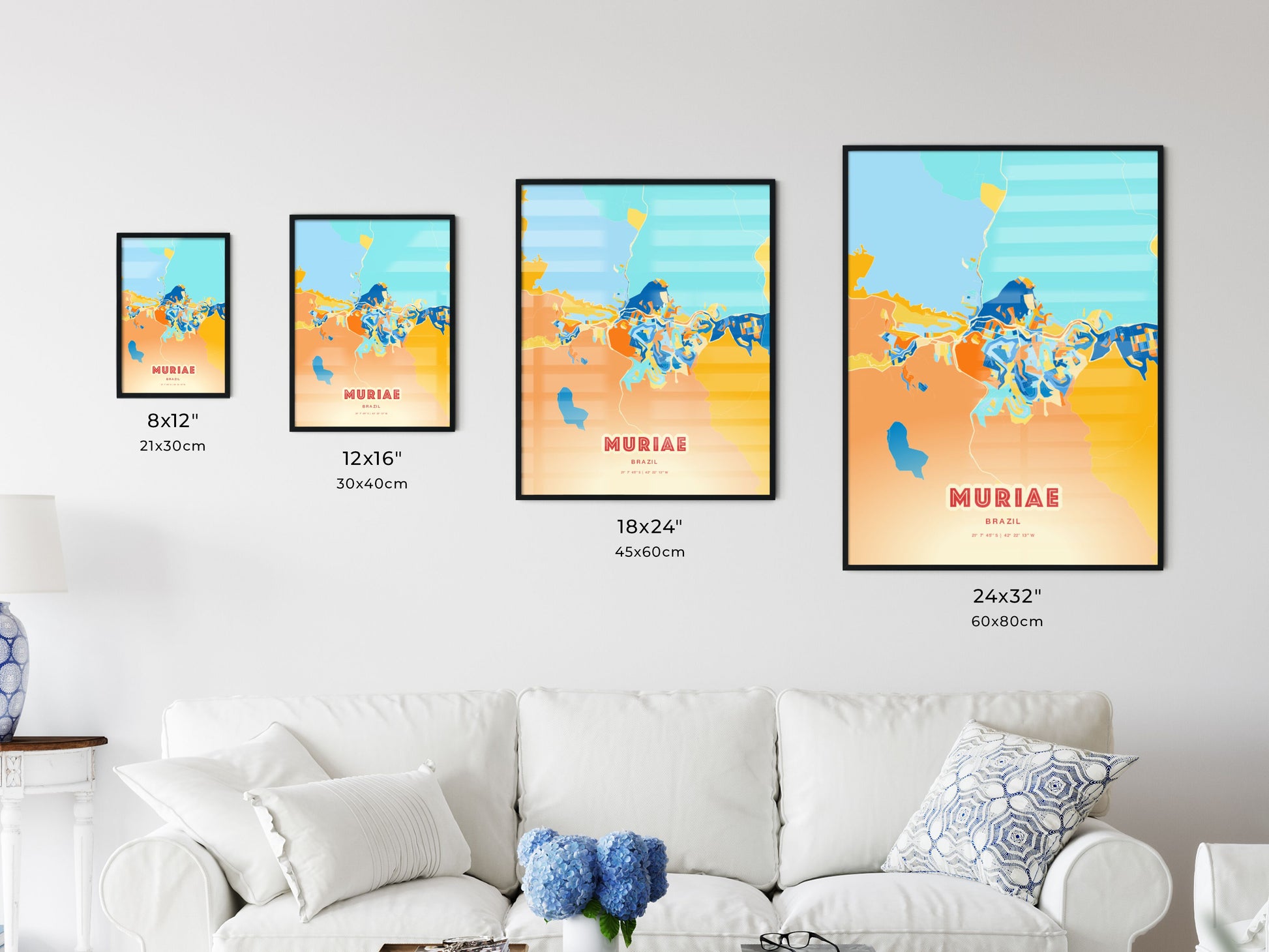 Colorful MURIAE BRAZIL Fine Art Map Blue Orange