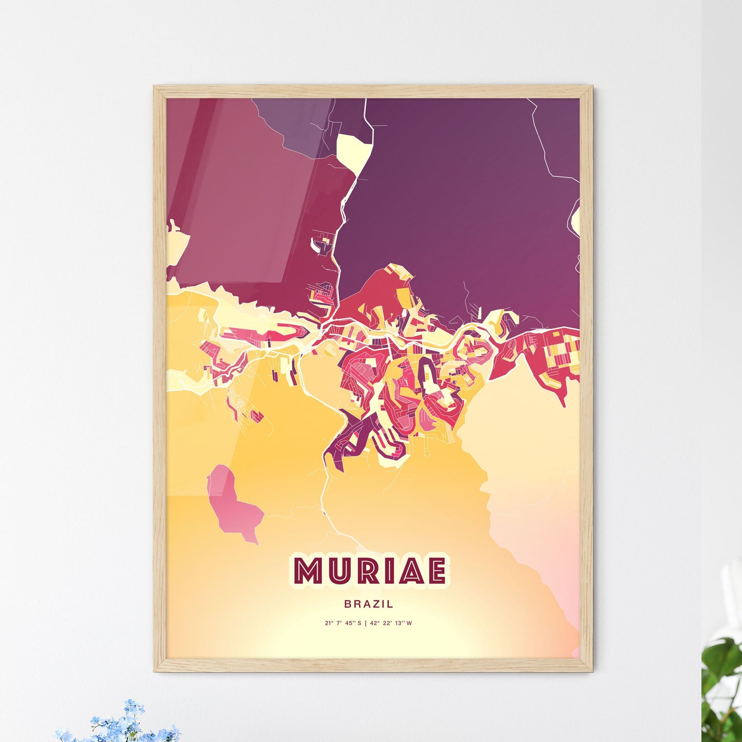 Colorful MURIAE BRAZIL Fine Art Map Hot Red