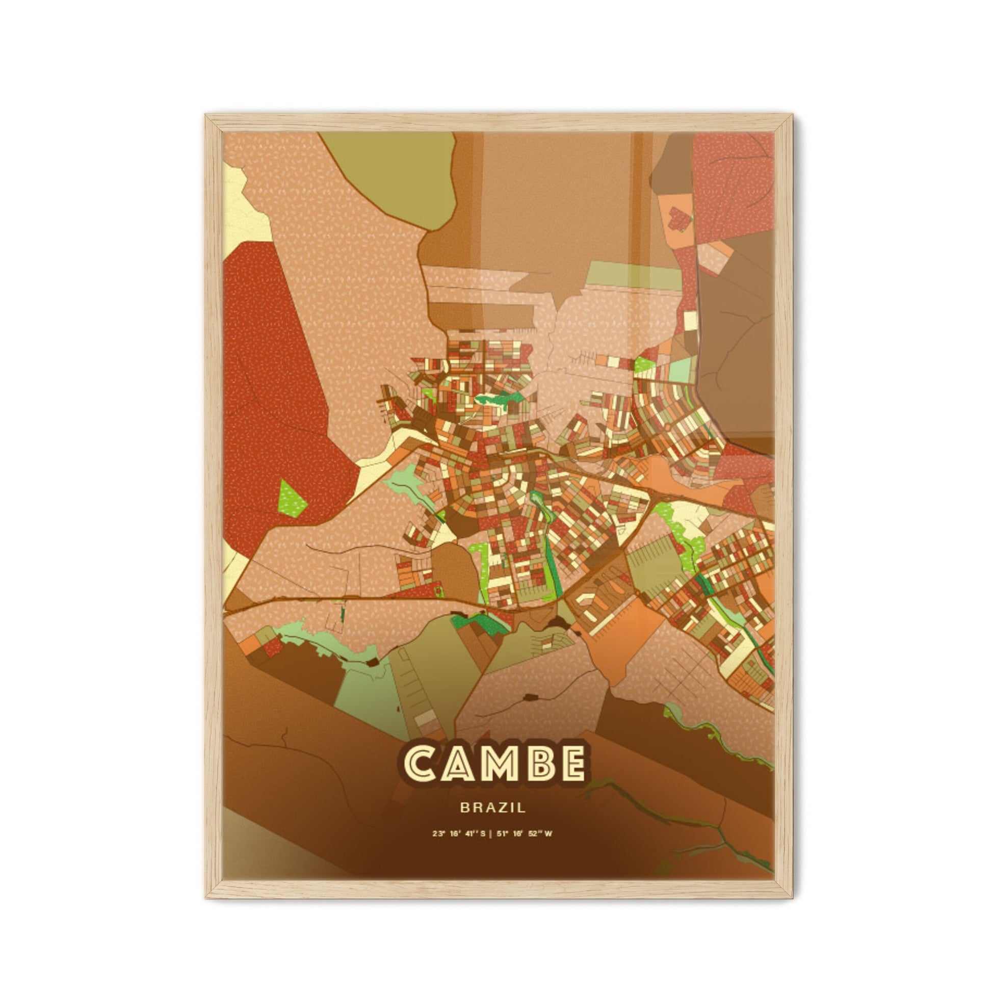 Colorful CAMBE BRAZIL Fine Art Map Farmhouse