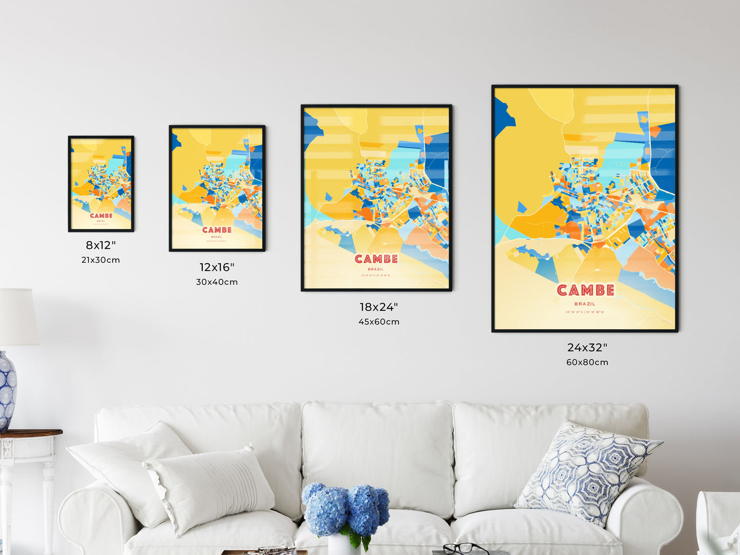 Colorful CAMBE BRAZIL Fine Art Map Blue Orange