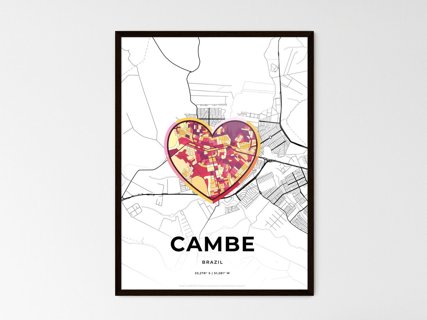 Cambe Brazil wedding art map with heart icon