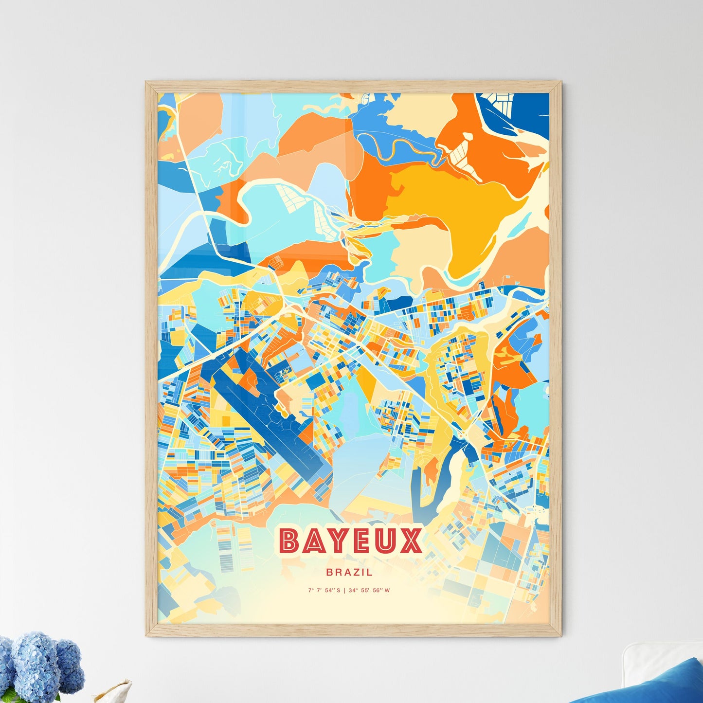 Colorful BAYEUX BRAZIL Fine Art Map Blue Orange