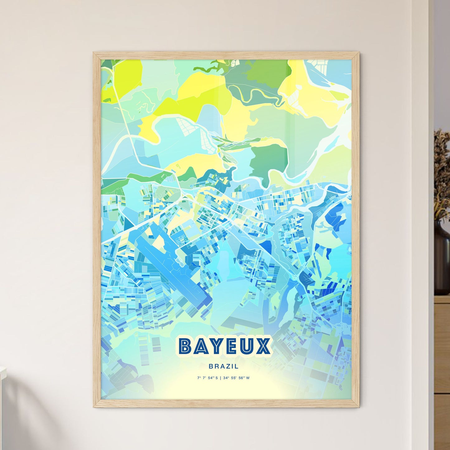 Colorful BAYEUX BRAZIL Fine Art Map Cool Blue