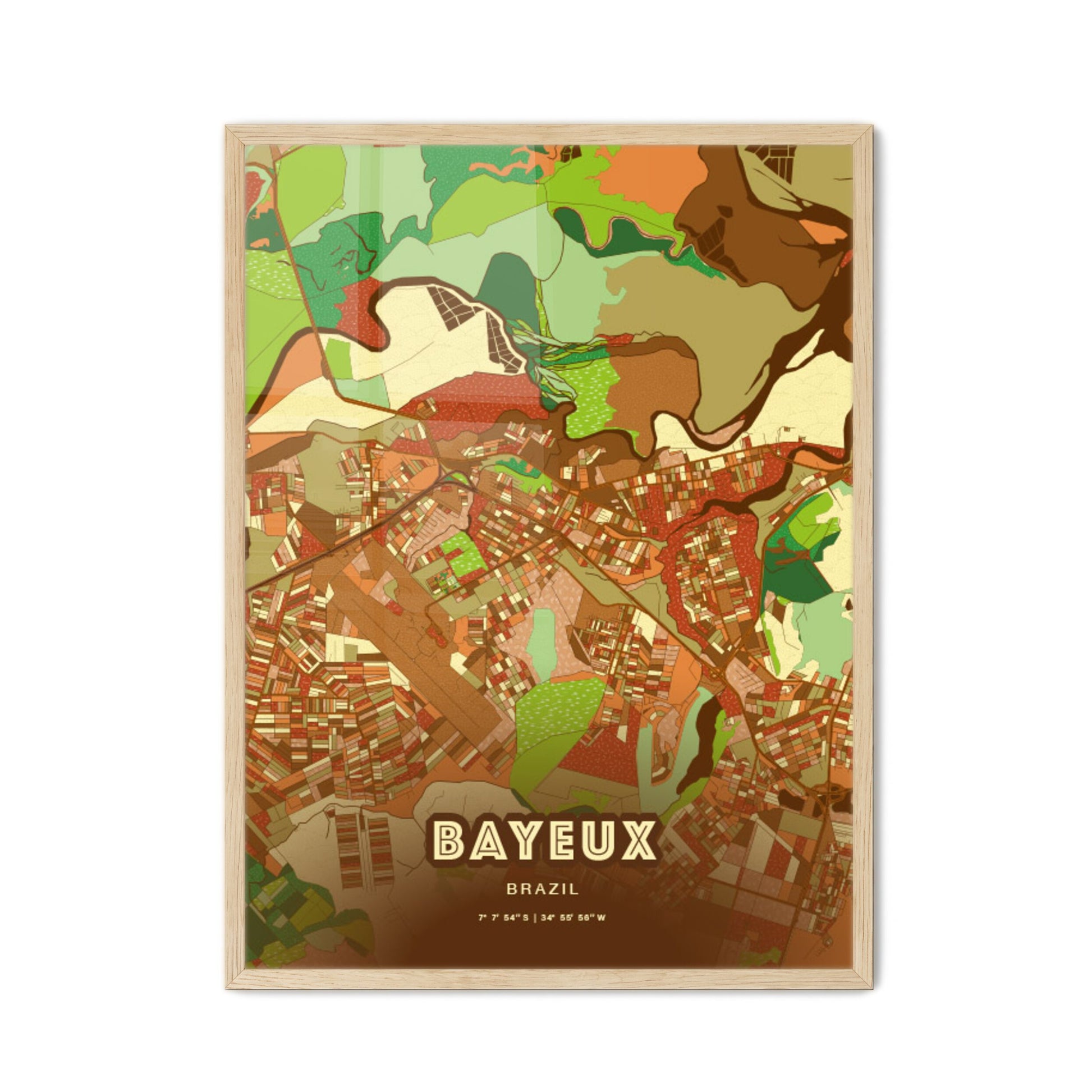 Colorful BAYEUX BRAZIL Fine Art Map Farmhouse