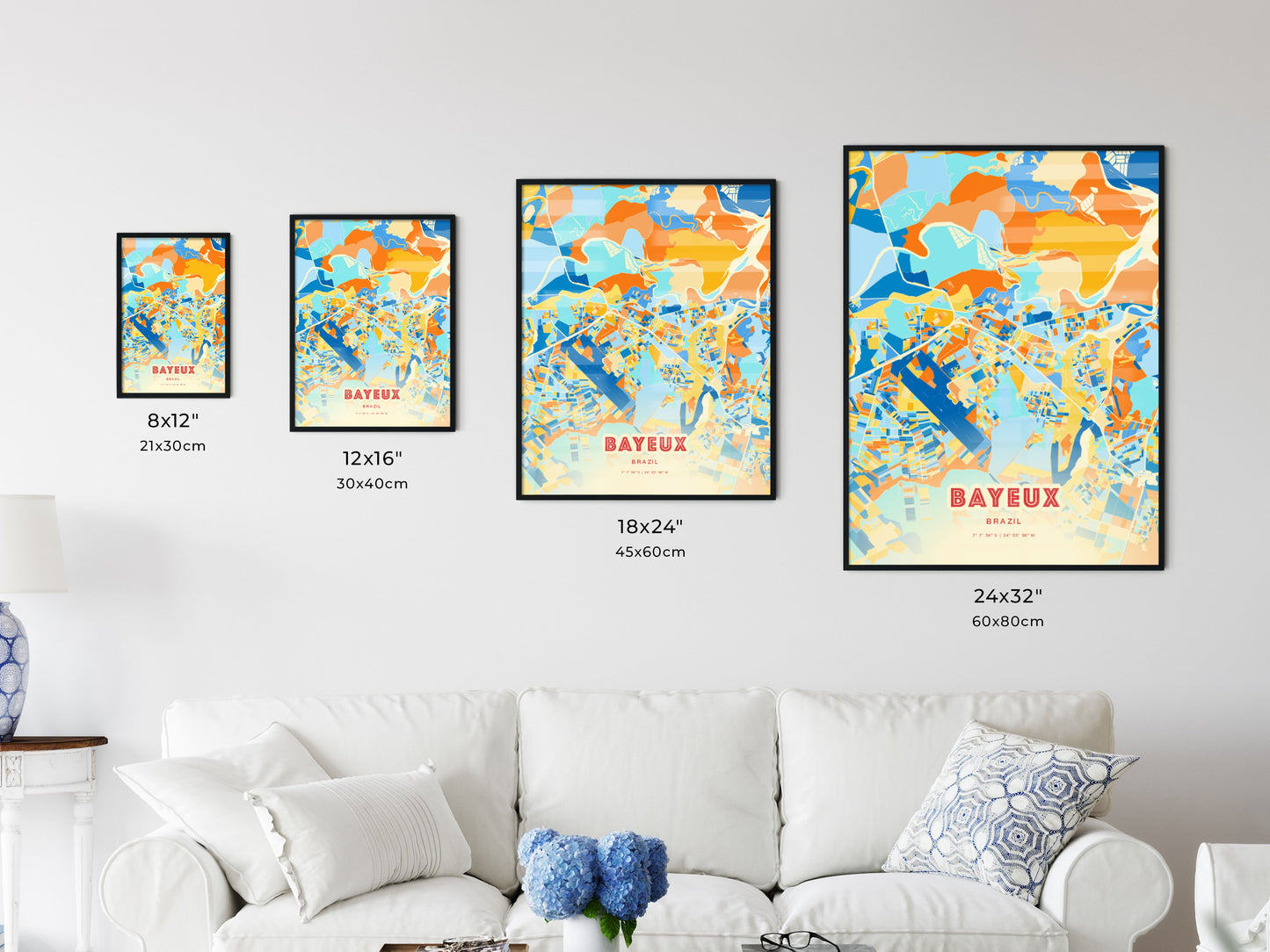 Colorful BAYEUX BRAZIL Fine Art Map Blue Orange