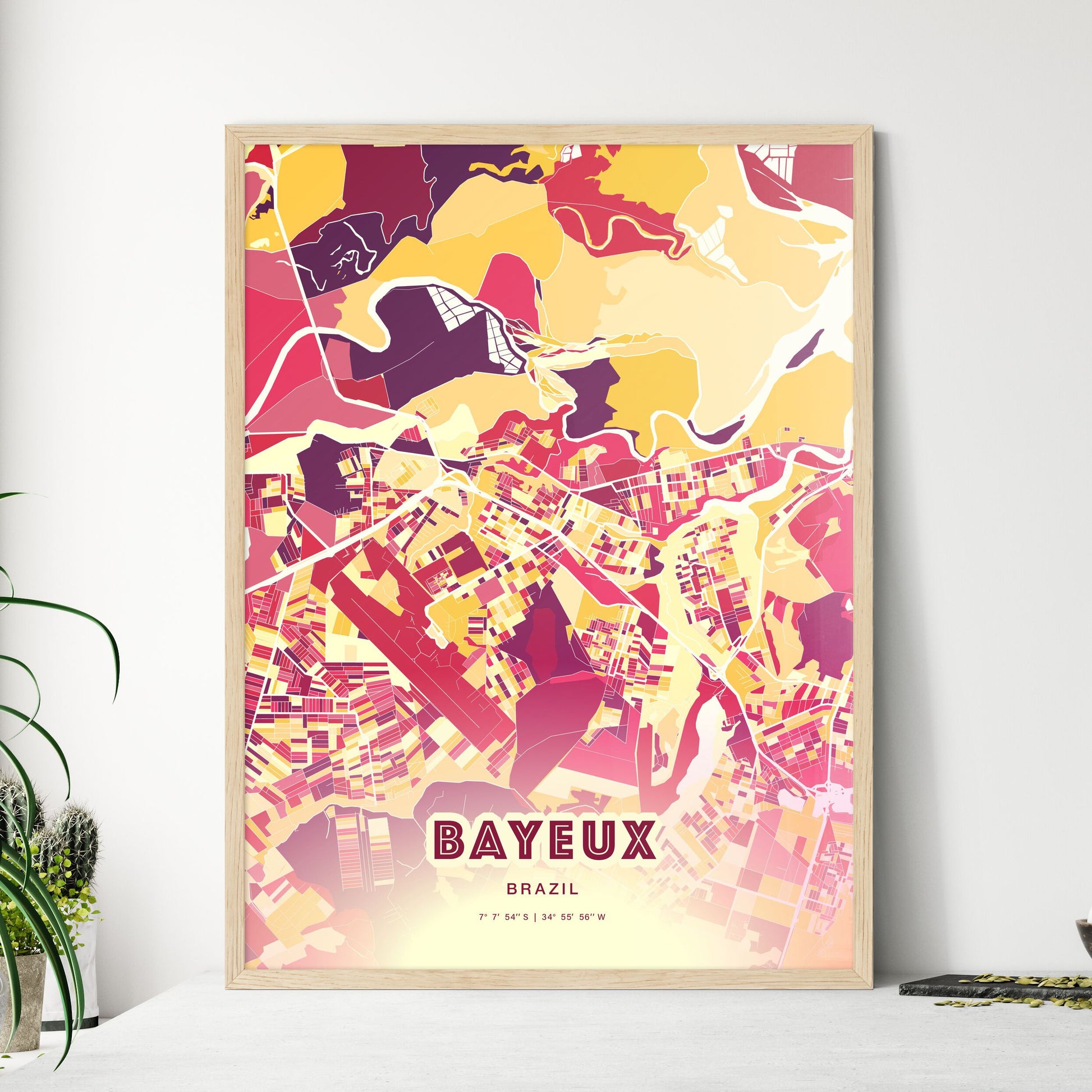 Colorful BAYEUX BRAZIL Fine Art Map Hot Red