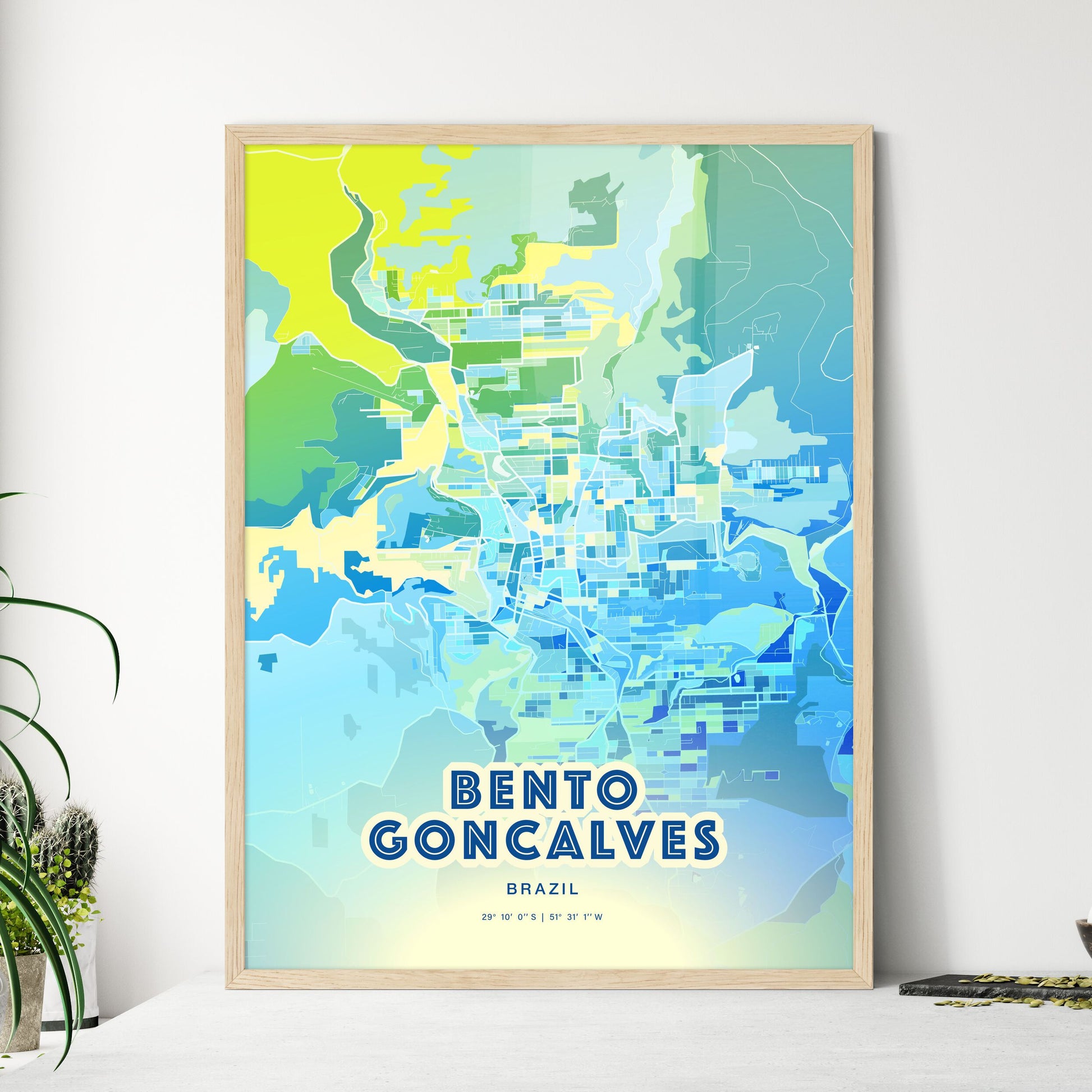 Colorful BENTO GONCALVES BRAZIL Fine Art Map Cool Blue