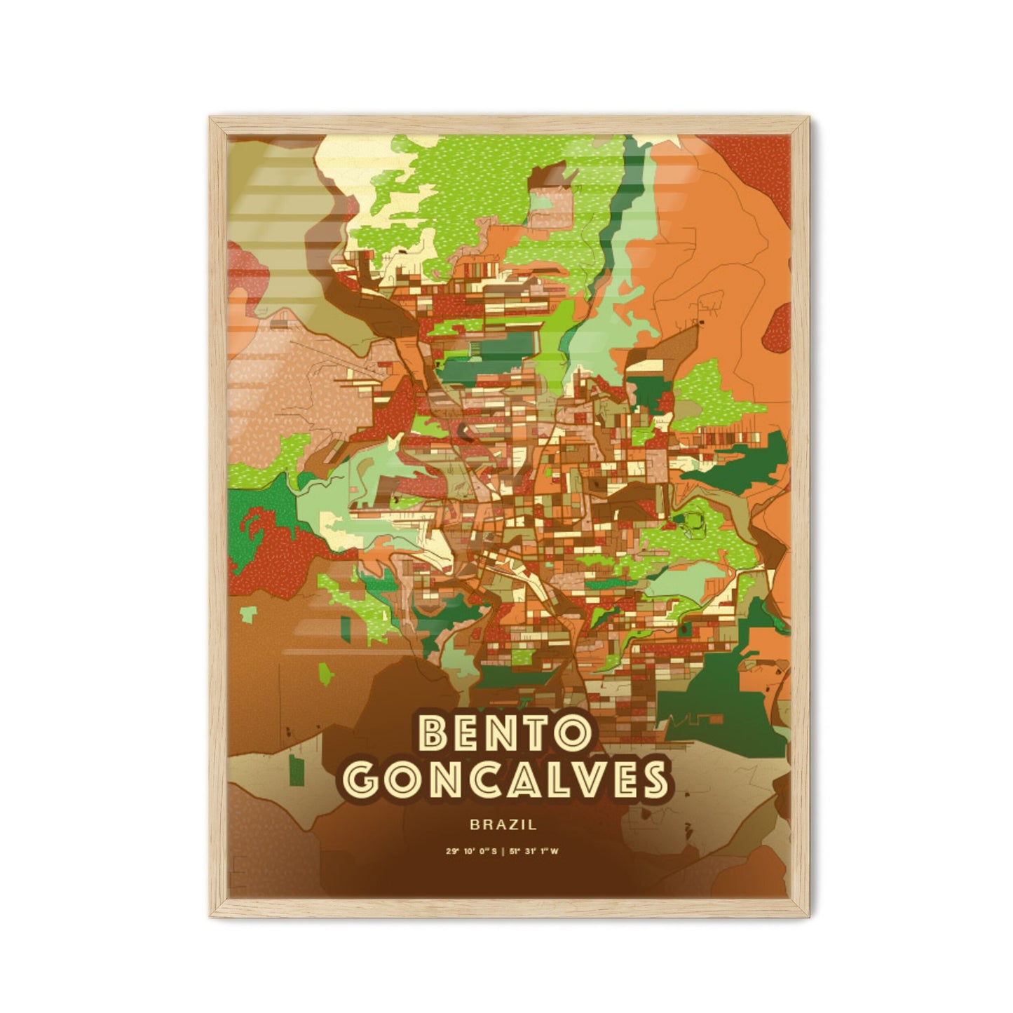 Colorful BENTO GONCALVES BRAZIL Fine Art Map Farmhouse