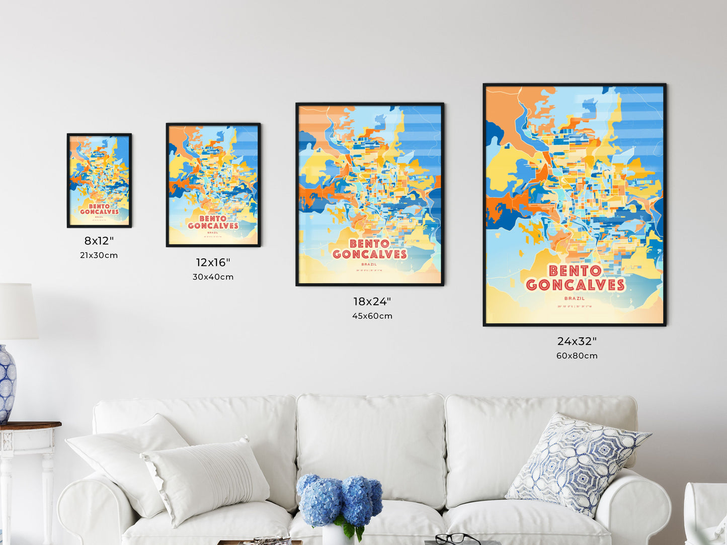 Colorful BENTO GONCALVES BRAZIL Fine Art Map Blue Orange