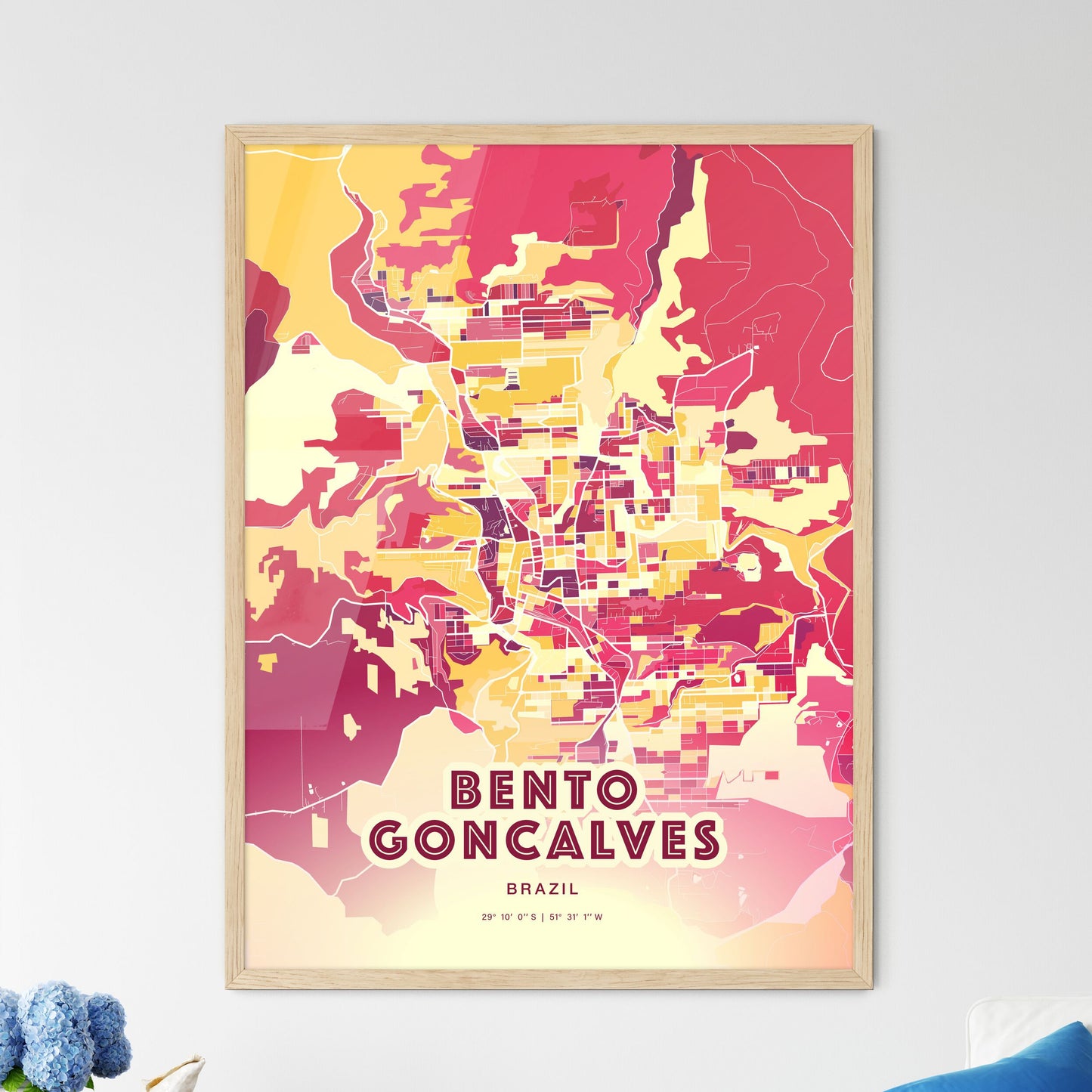 Colorful BENTO GONCALVES BRAZIL Fine Art Map Hot Red