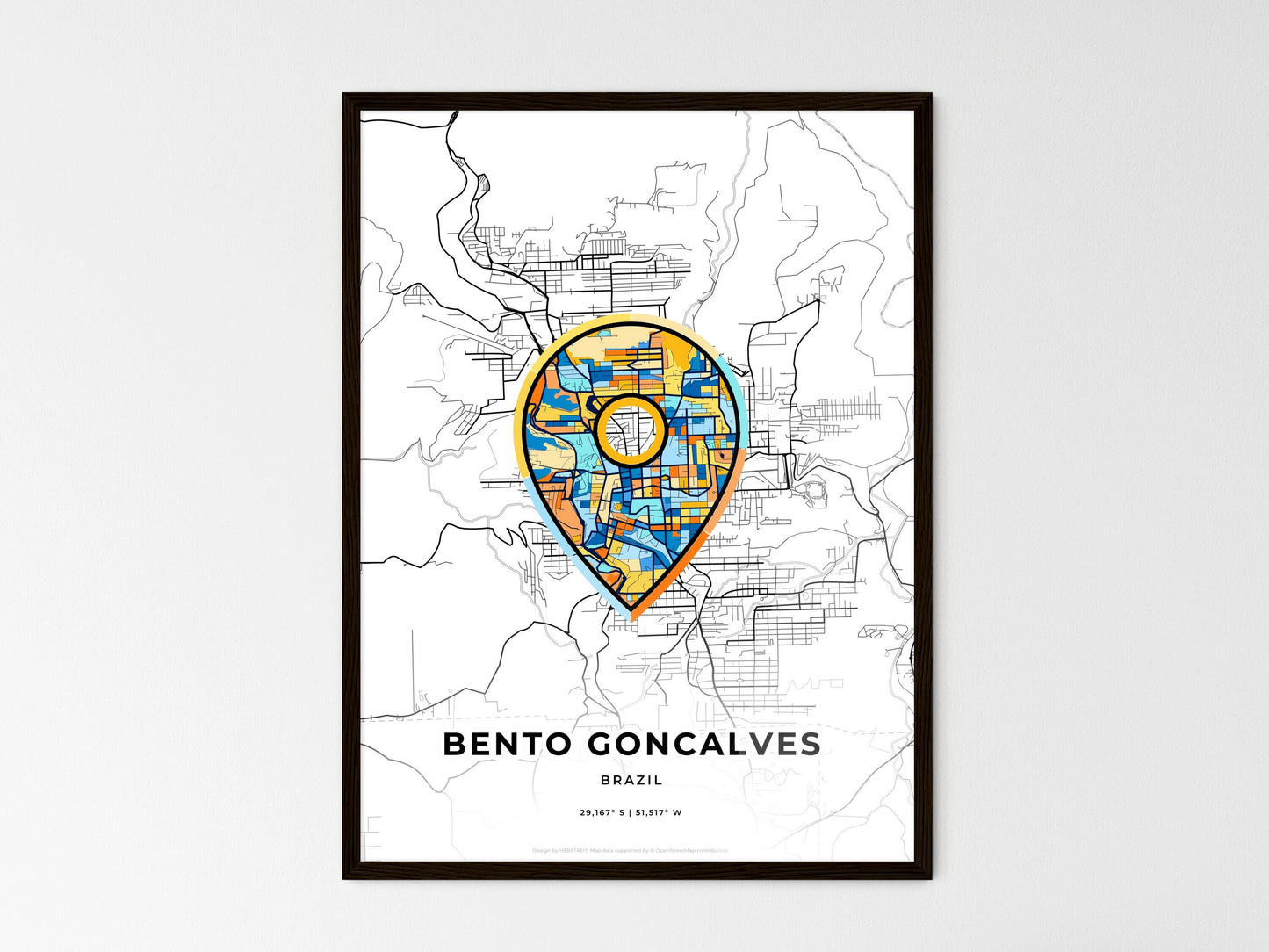 Bento Goncalves Brazil wedding art map with pointer icon