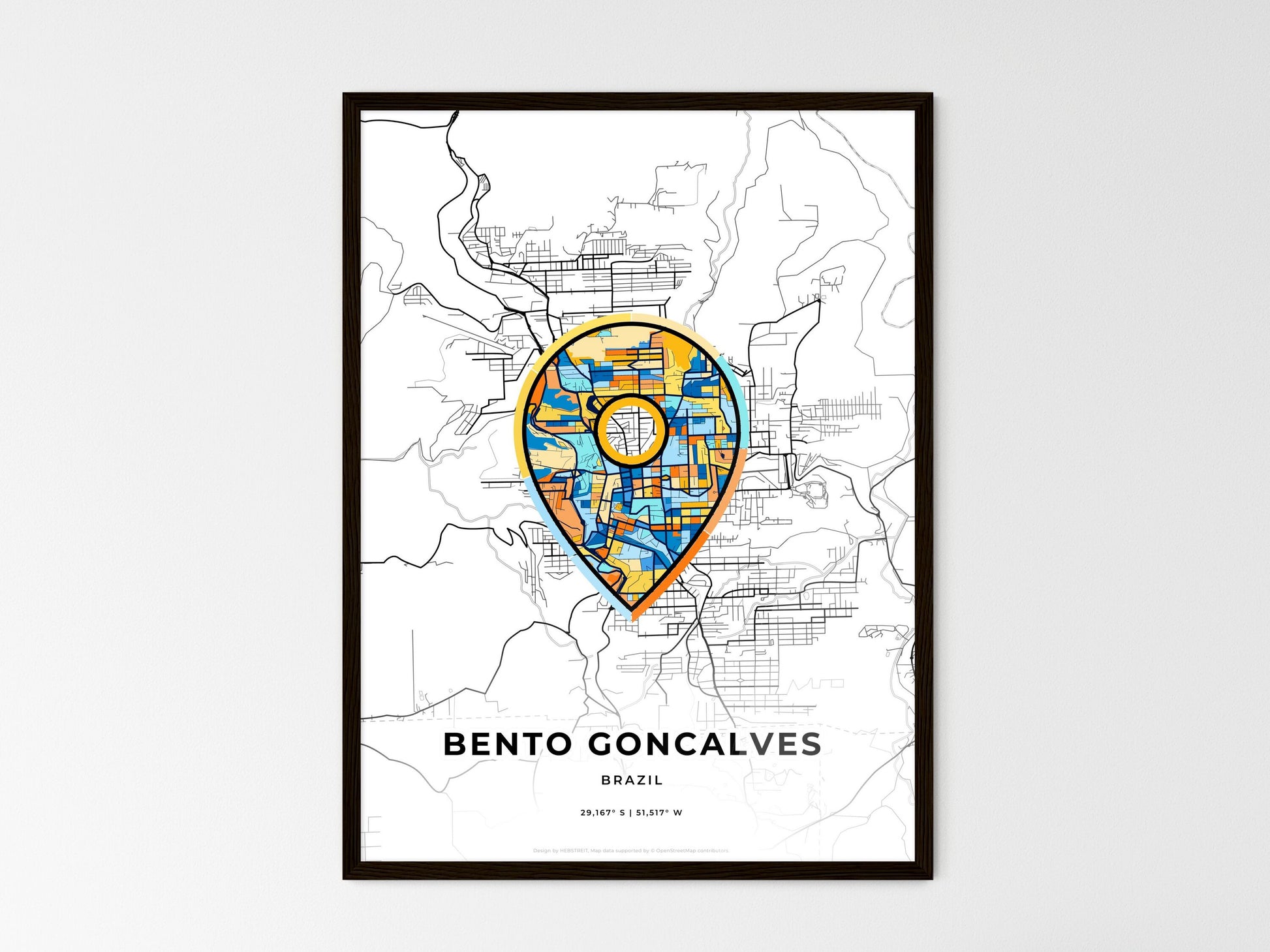 Bento Goncalves Brazil wedding art map with pointer icon
