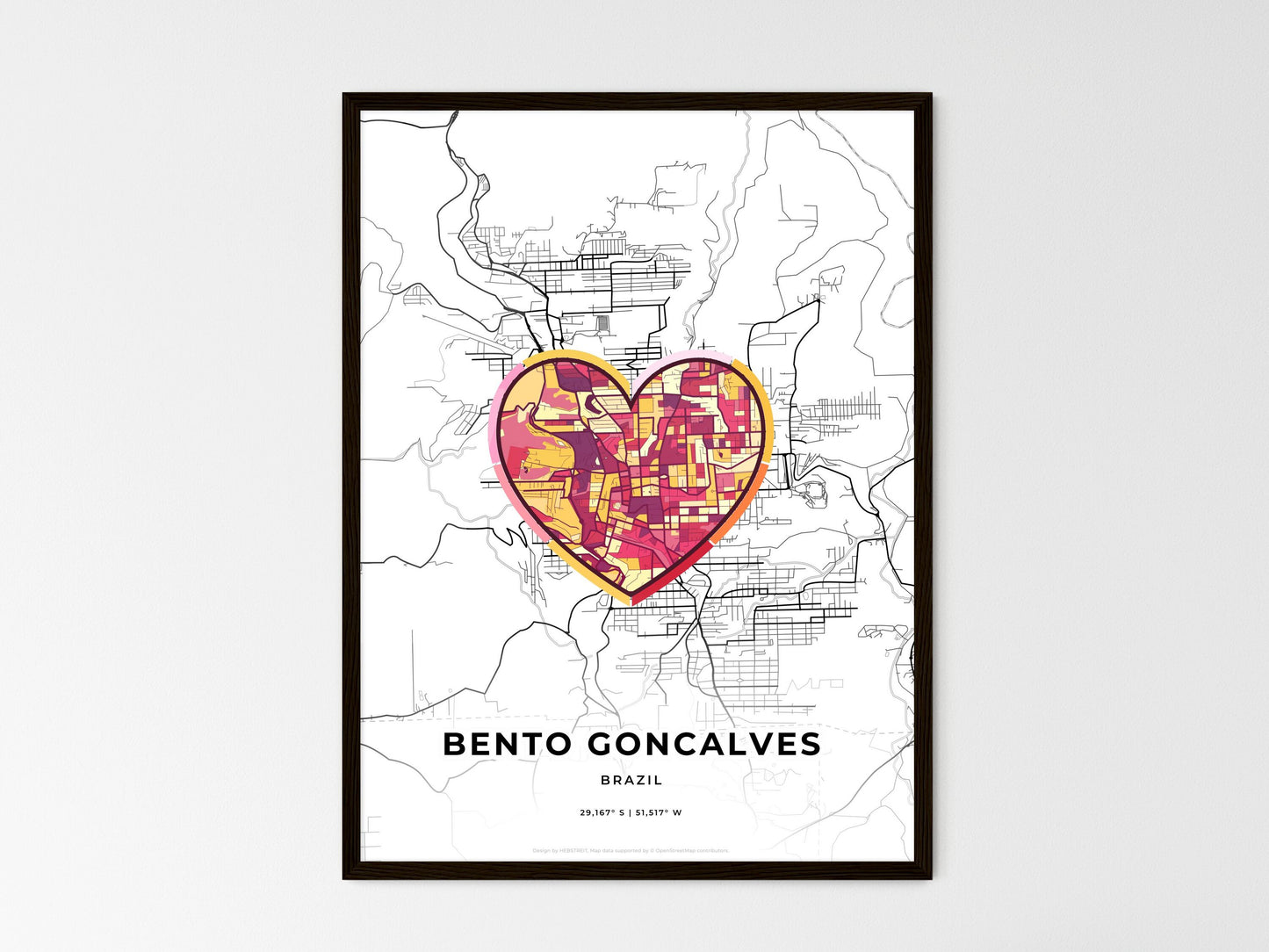 Bento Goncalves Brazil wedding art map with heart icon