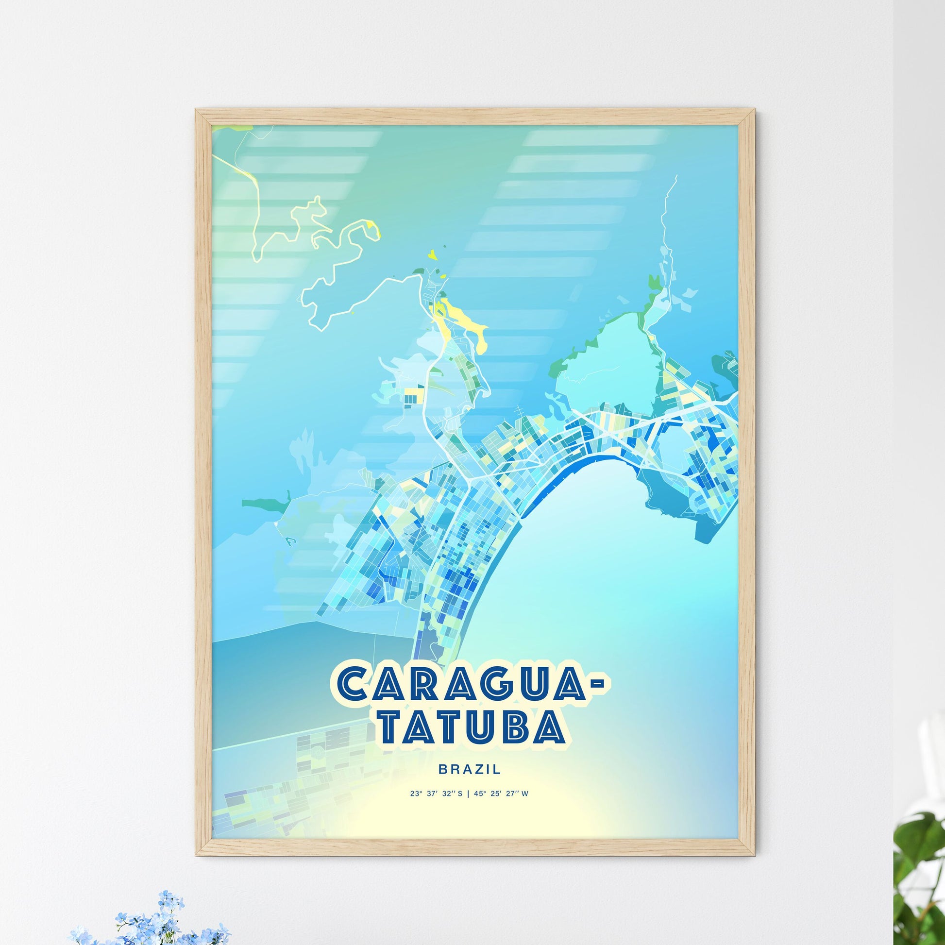 Colorful CARAGUATATUBA BRAZIL Fine Art Map Cool Blue