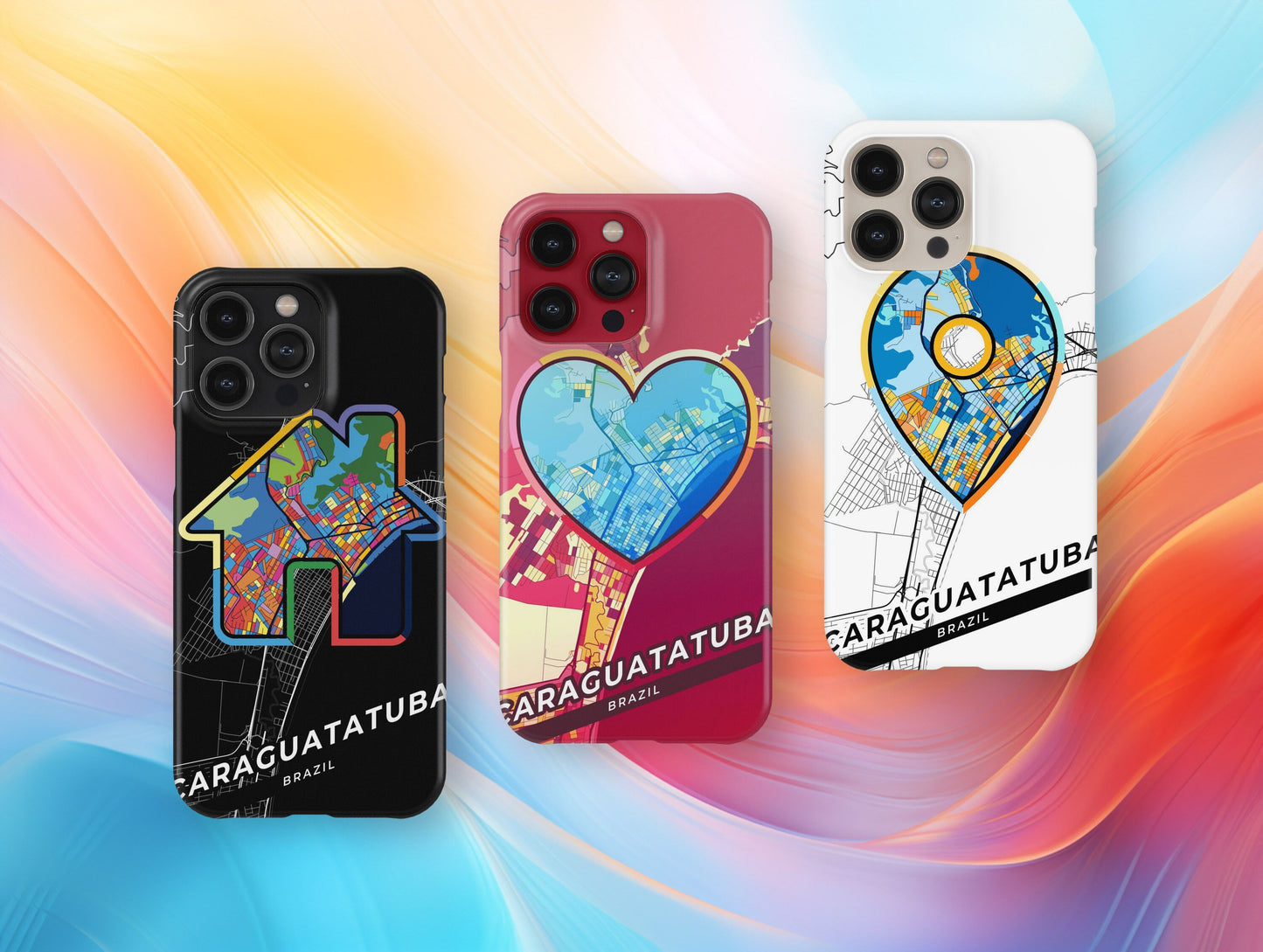 Caraguatatuba Brazil slim phone case with colorful icon. Birthday, wedding or housewarming gift. Couple match cases.
