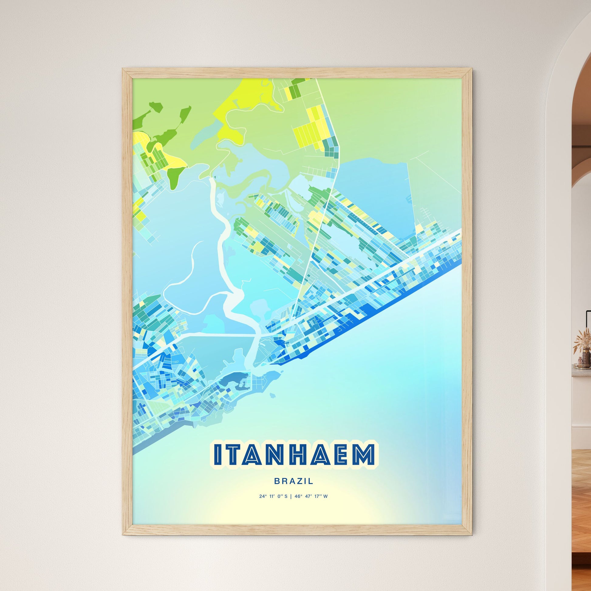 Colorful ITANHAEM BRAZIL Fine Art Map Cool Blue