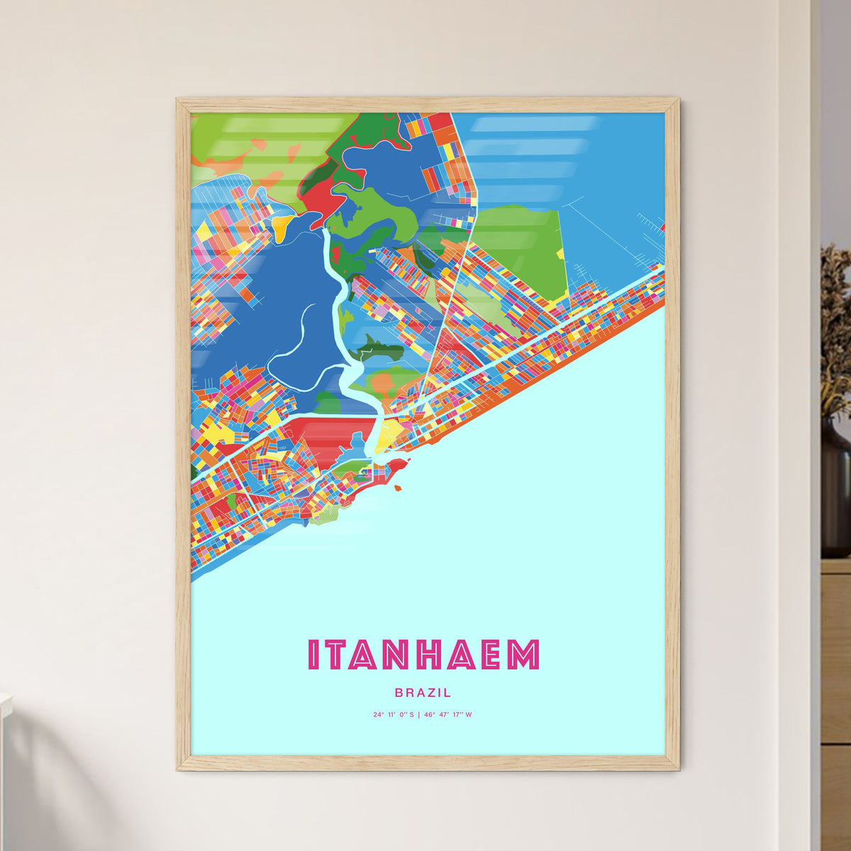 Colorful ITANHAEM BRAZIL Fine Art Map Crazy Colors