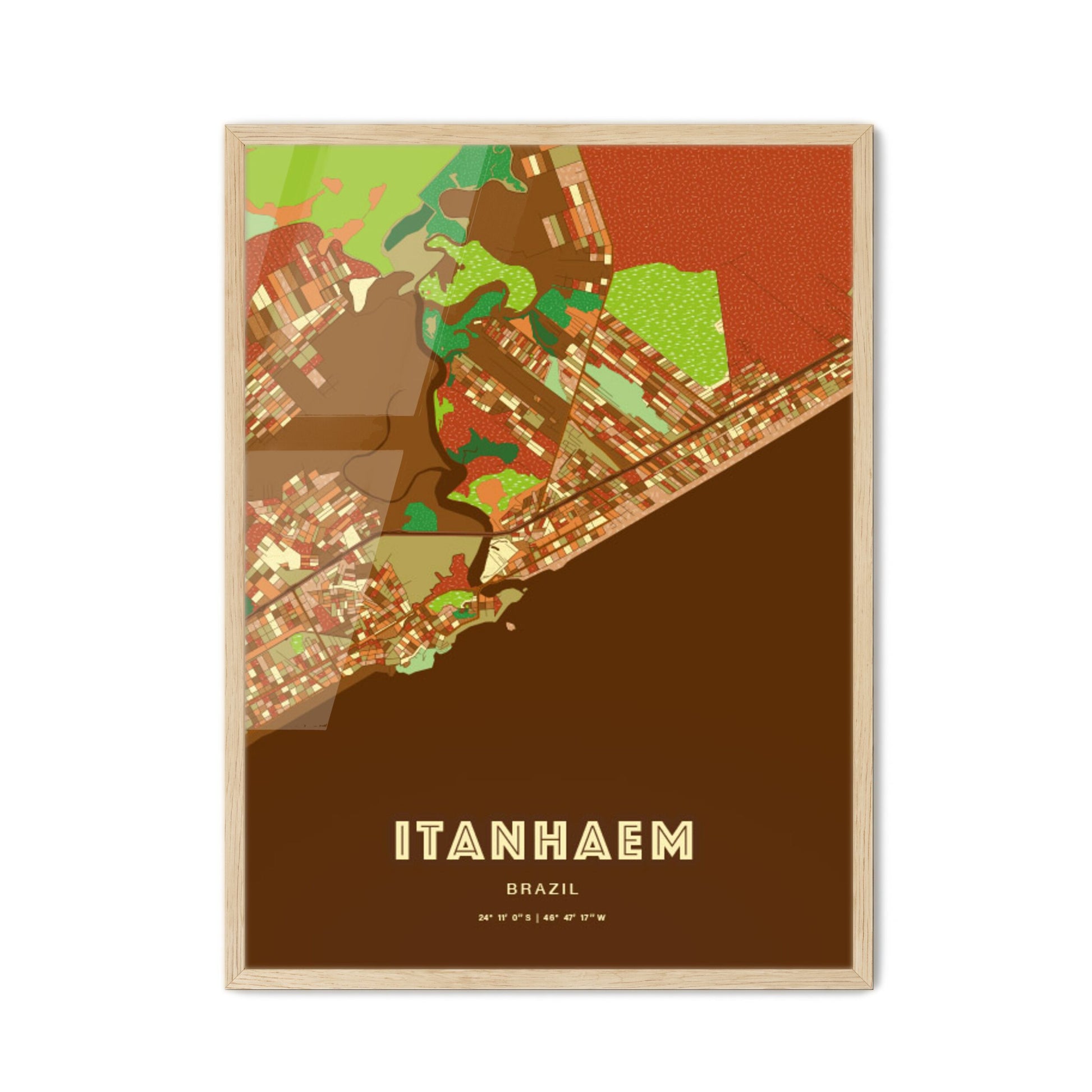 Colorful ITANHAEM BRAZIL Fine Art Map Farmhouse