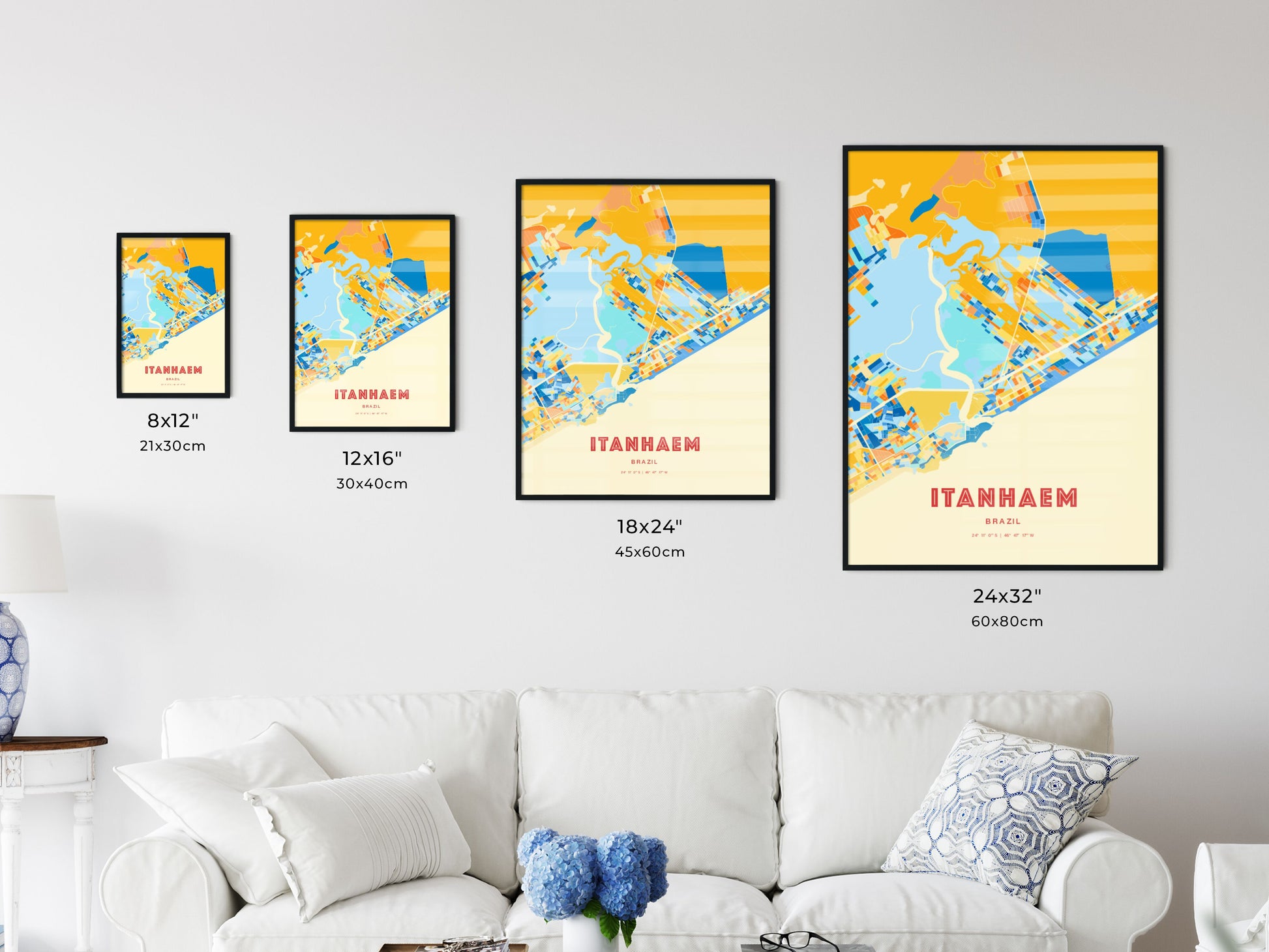 Colorful ITANHAEM BRAZIL Fine Art Map Blue Orange