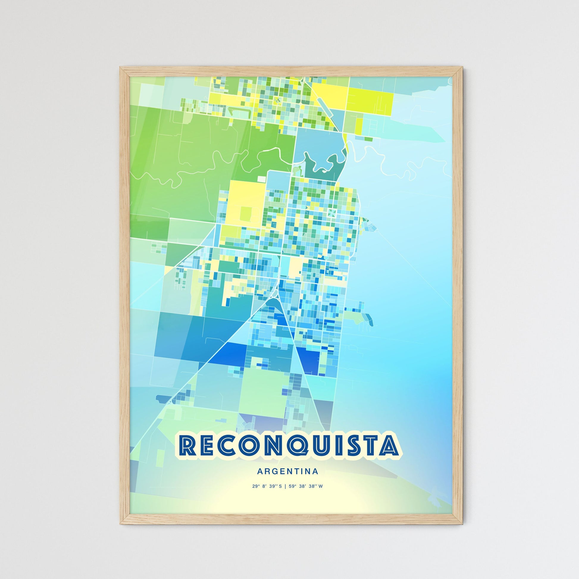 Colorful RECONQUISTA ARGENTINA Fine Art Map Cool Blue