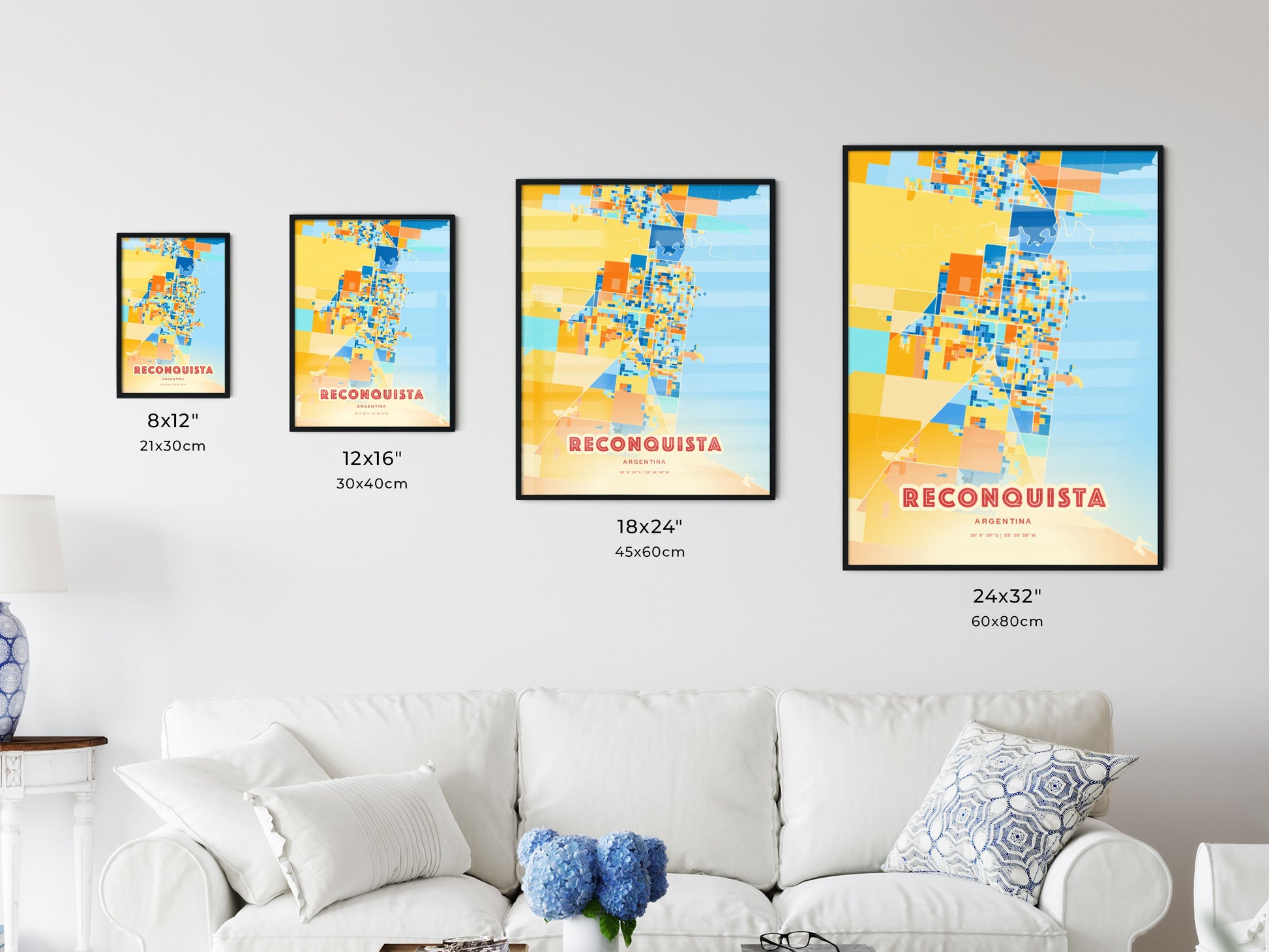 Colorful RECONQUISTA ARGENTINA Fine Art Map Blue Orange