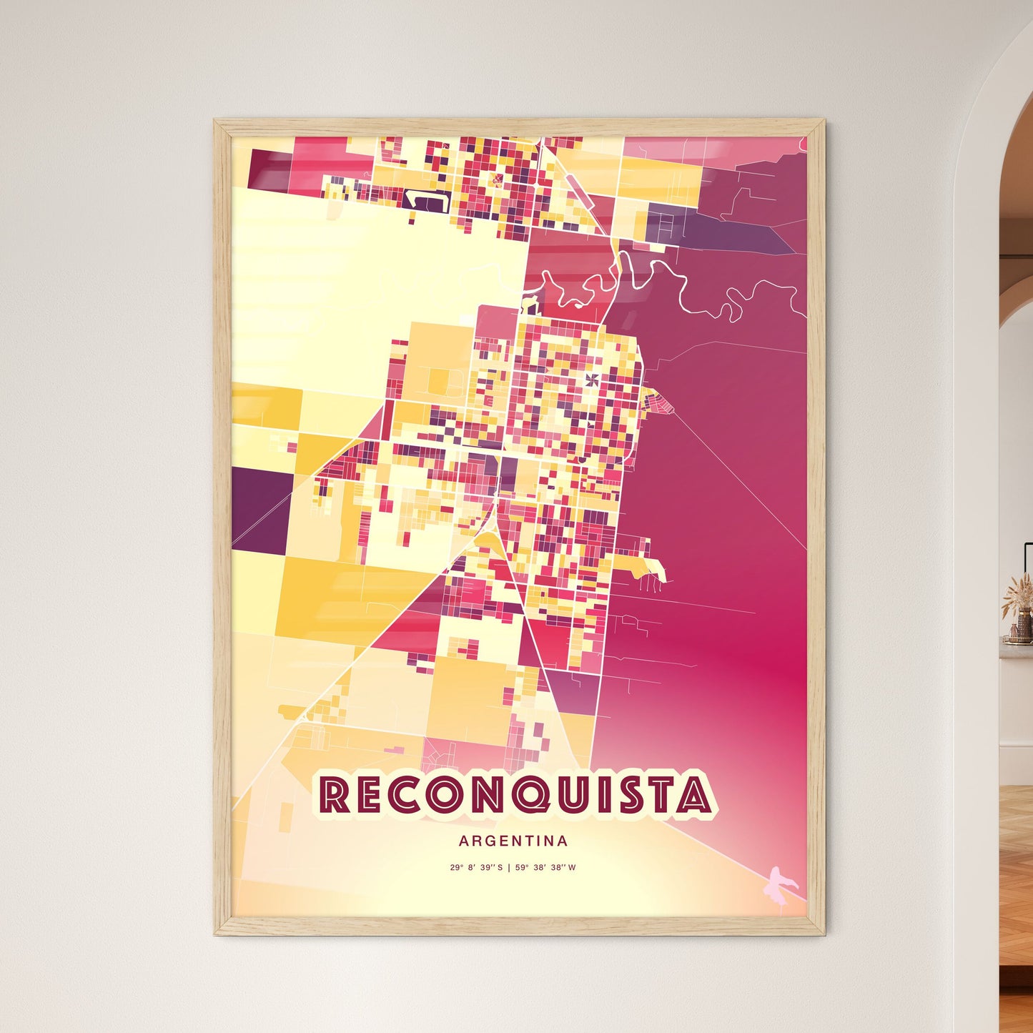 Colorful RECONQUISTA ARGENTINA Fine Art Map Hot Red