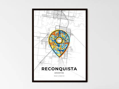 RECONQUISTA ARGENTINA minimal art map with a colorful icon. Style 1