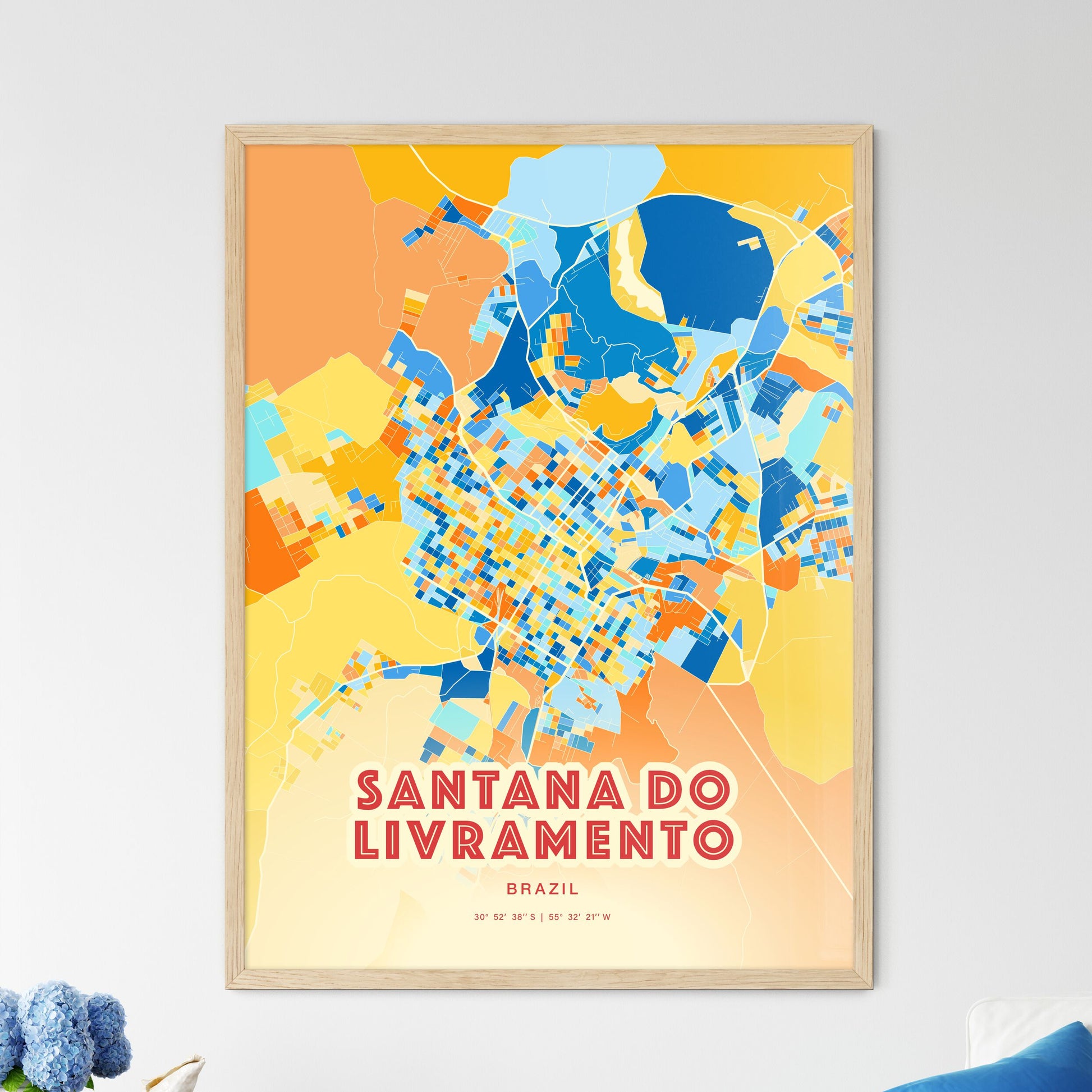 Colorful SANTANA DO LIVRAMENTO BRAZIL Fine Art Map Blue Orange