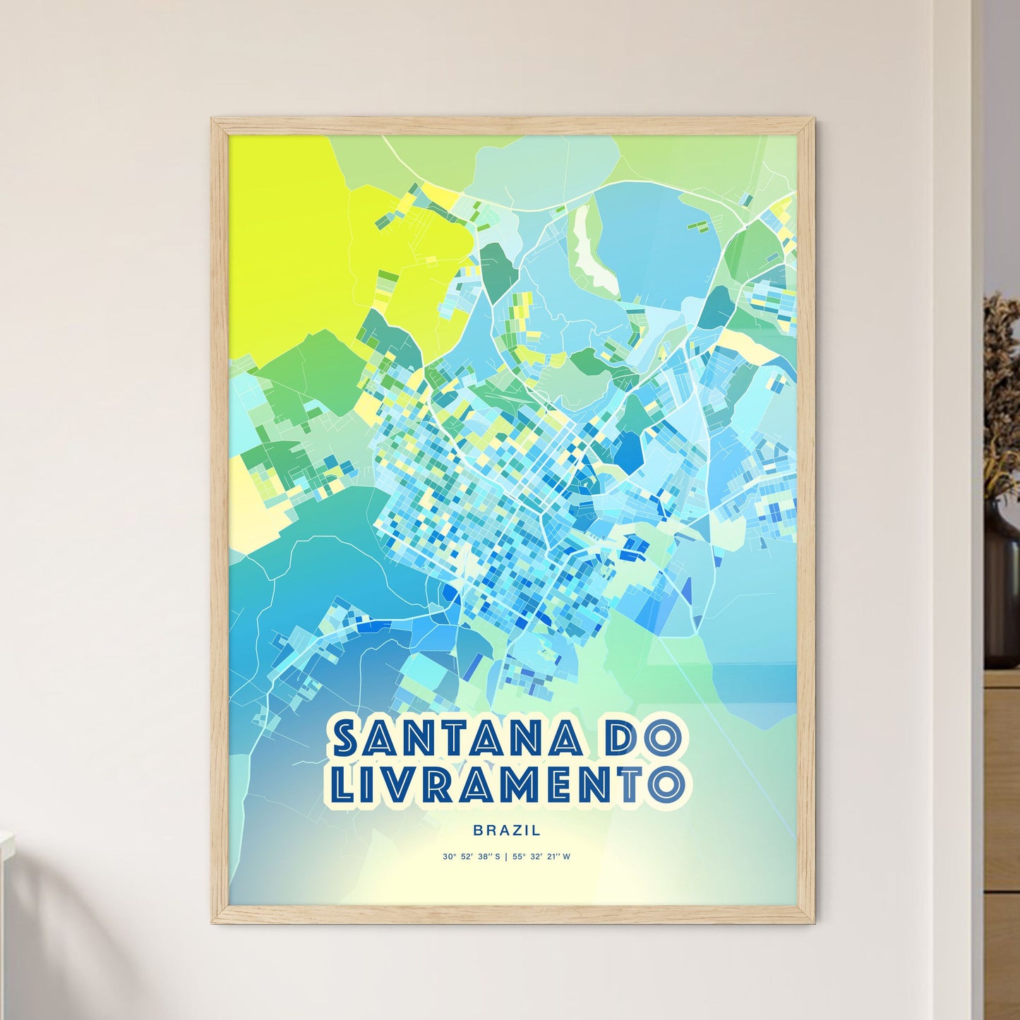 Colorful SANTANA DO LIVRAMENTO BRAZIL Fine Art Map Cool Blue