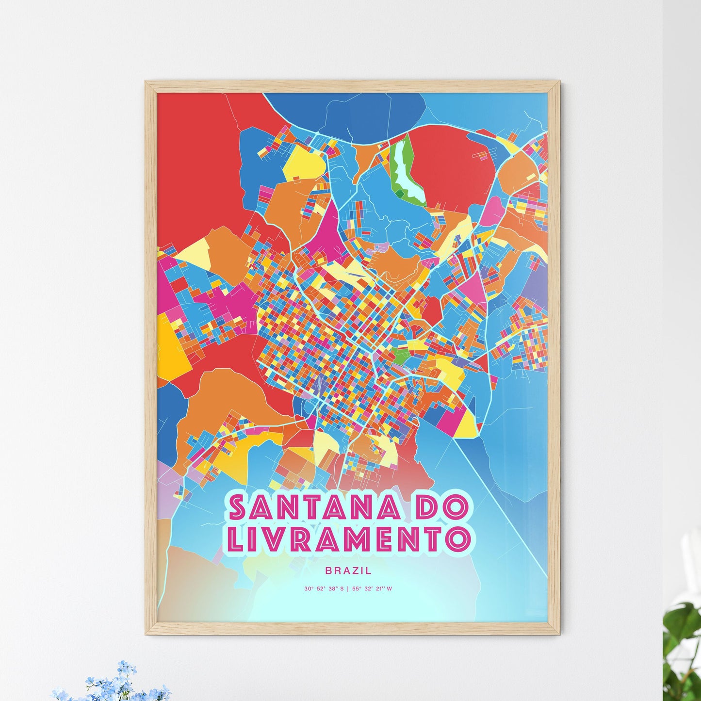 Colorful SANTANA DO LIVRAMENTO BRAZIL Fine Art Map Crazy Colors