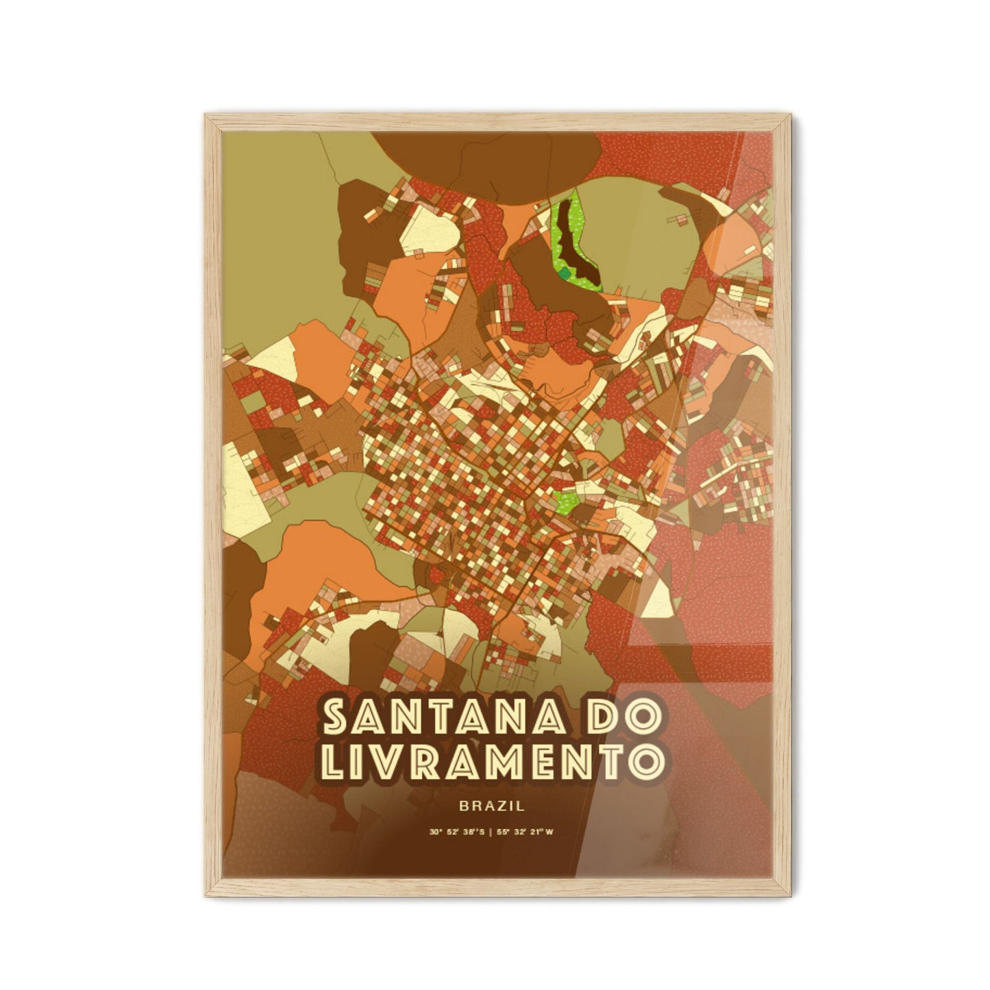 Colorful SANTANA DO LIVRAMENTO BRAZIL Fine Art Map Farmhouse