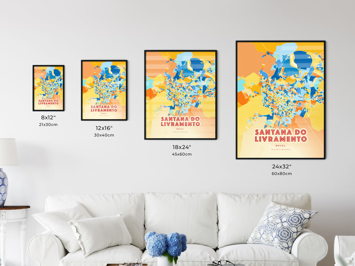 Colorful SANTANA DO LIVRAMENTO BRAZIL Fine Art Map Blue Orange