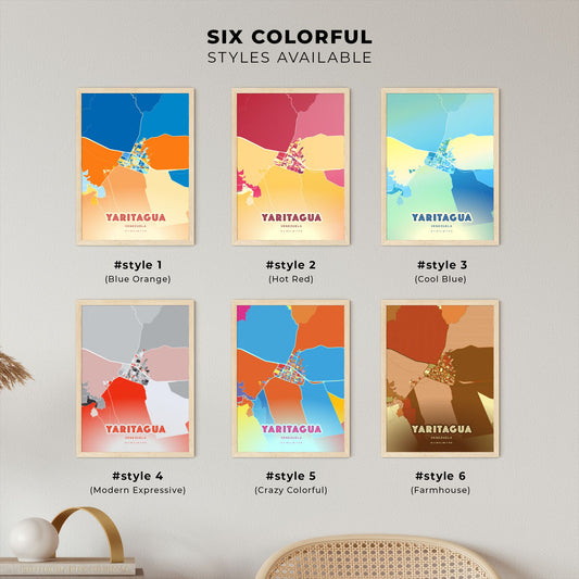 Colorful YARITAGUA VENEZUELA Fine Art Map Blue Orange