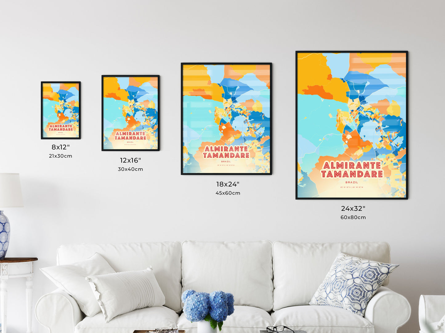 Colorful ALMIRANTE TAMANDARE BRAZIL Fine Art Map Blue Orange