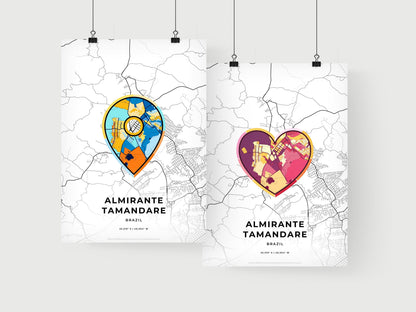 ALMIRANTE TAMANDARE BRAZIL minimal art map with a colorful icon. Where it all began, Couple map gift.