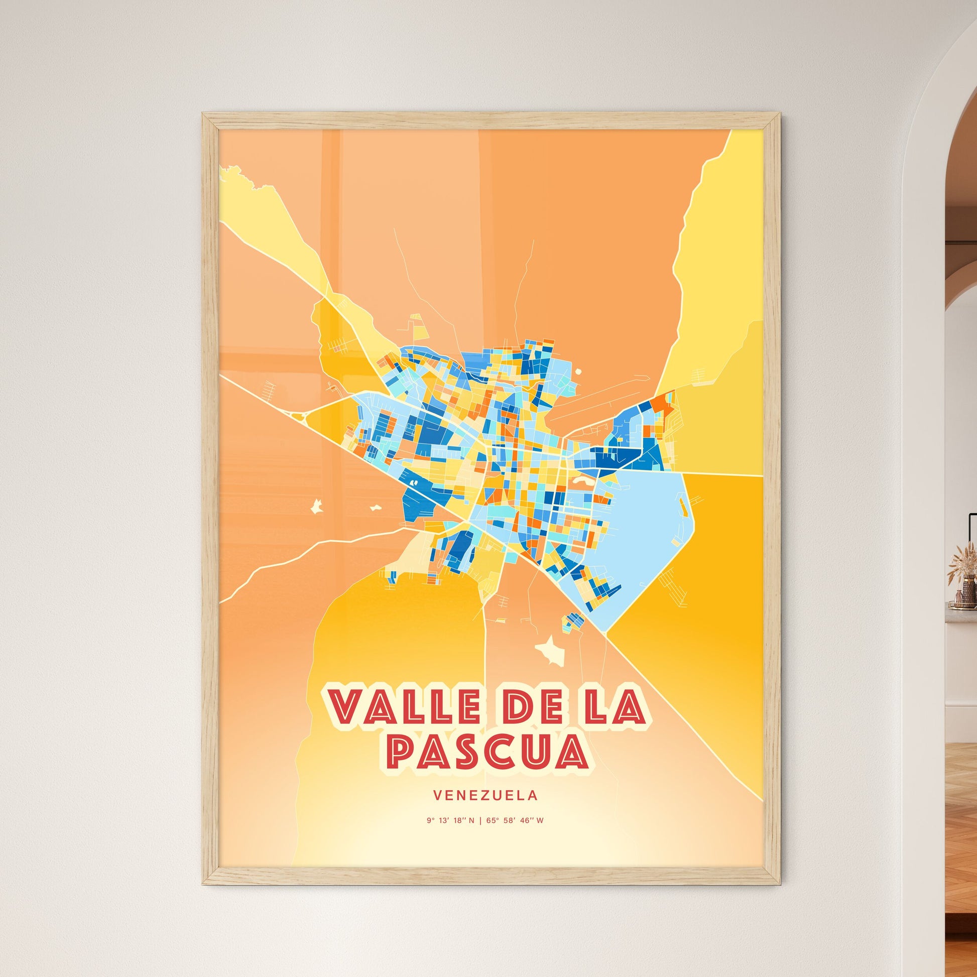 Colorful VALLE DE LA PASCUA VENEZUELA Fine Art Map Blue Orange