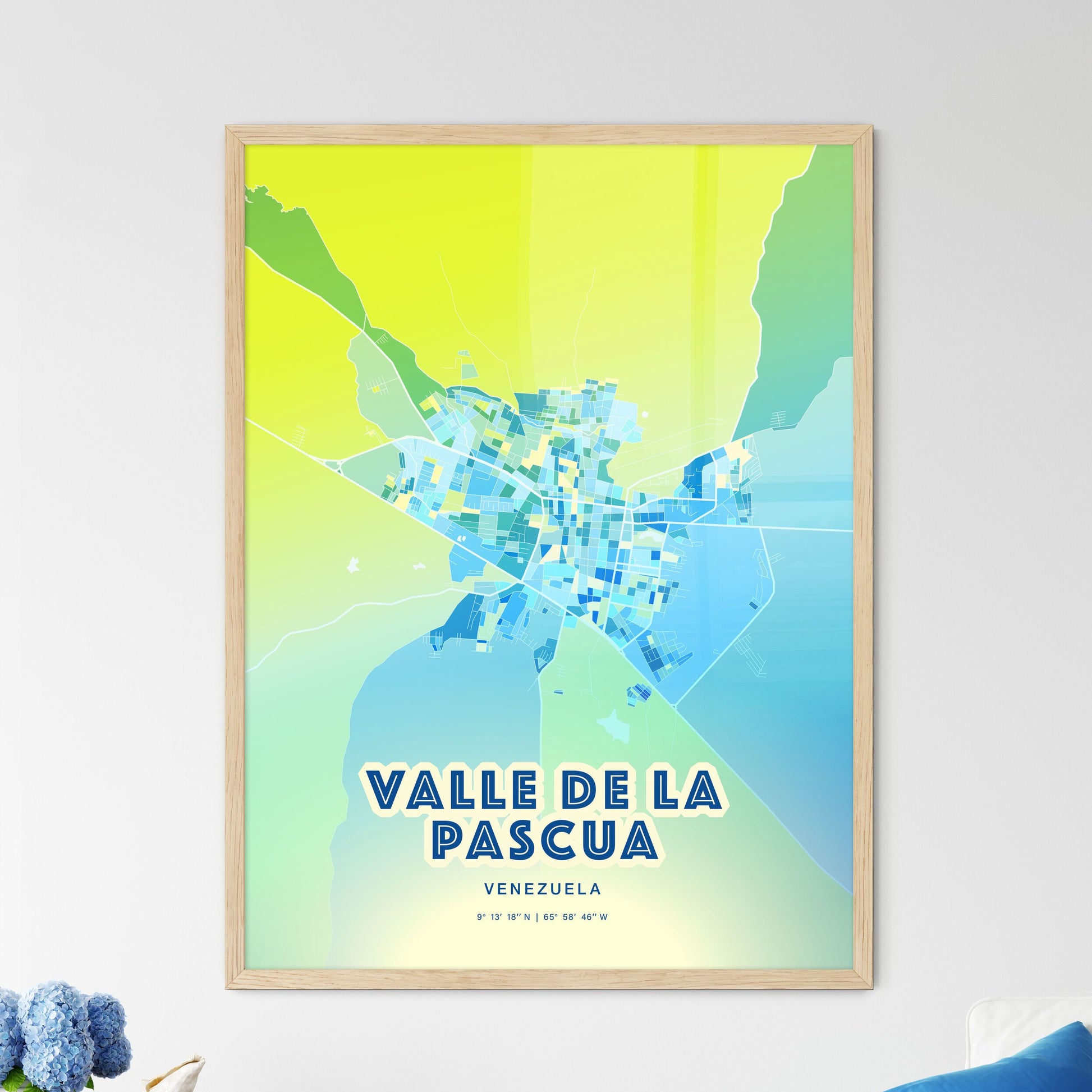 Colorful VALLE DE LA PASCUA VENEZUELA Fine Art Map Cool Blue