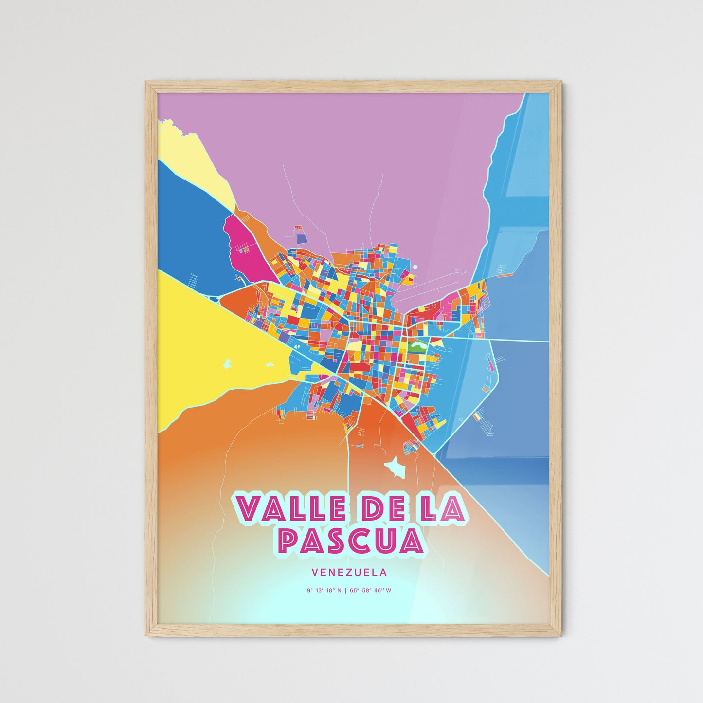 Colorful VALLE DE LA PASCUA VENEZUELA Fine Art Map Crazy Colors