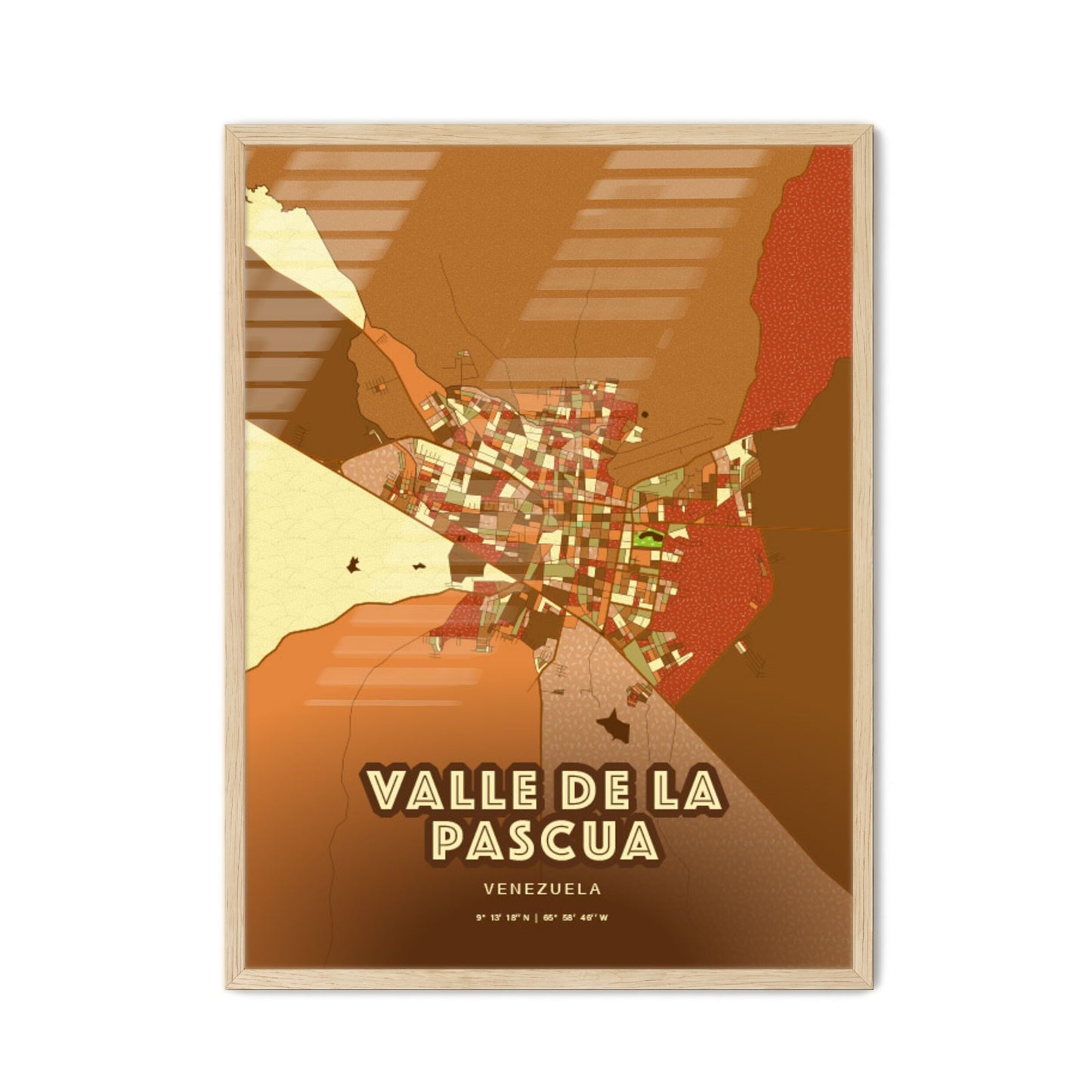 Colorful VALLE DE LA PASCUA VENEZUELA Fine Art Map Farmhouse