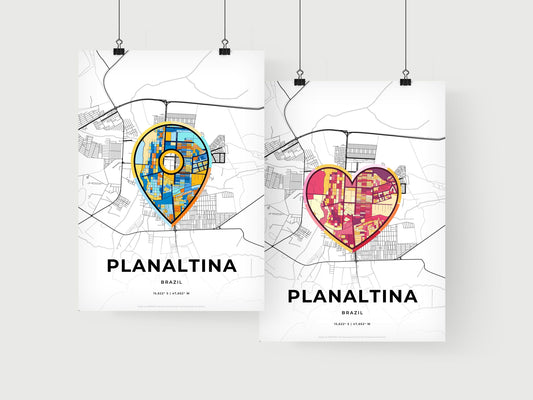 PLANALTINA BRAZIL minimal art map with a colorful icon. Where it all began, Couple map gift.