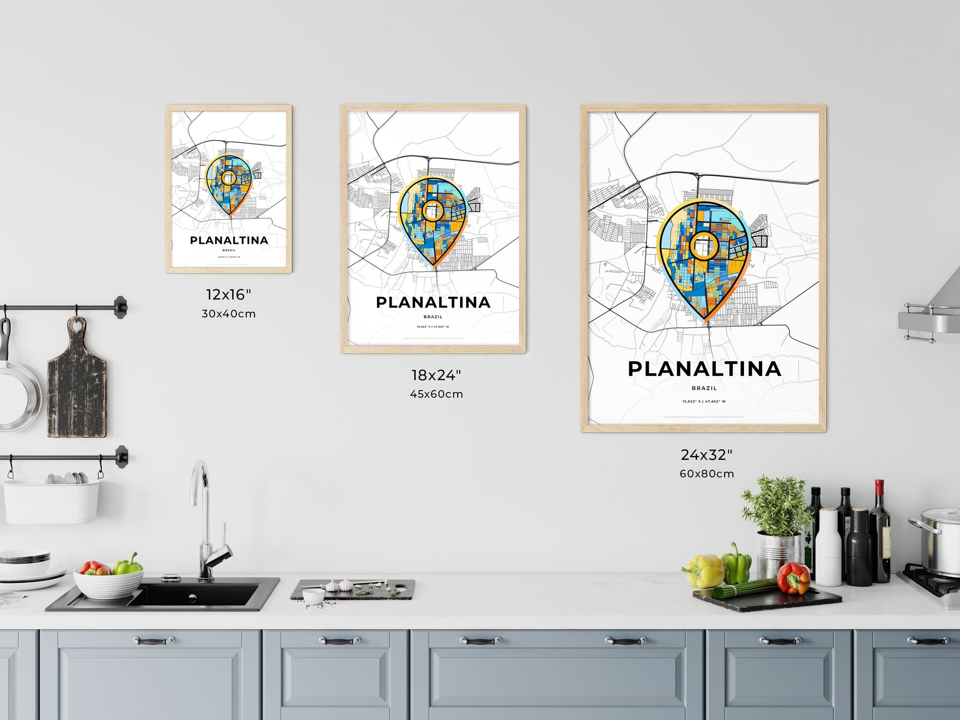 PLANALTINA BRAZIL minimal art map with a colorful icon. Where it all began, Couple map gift.